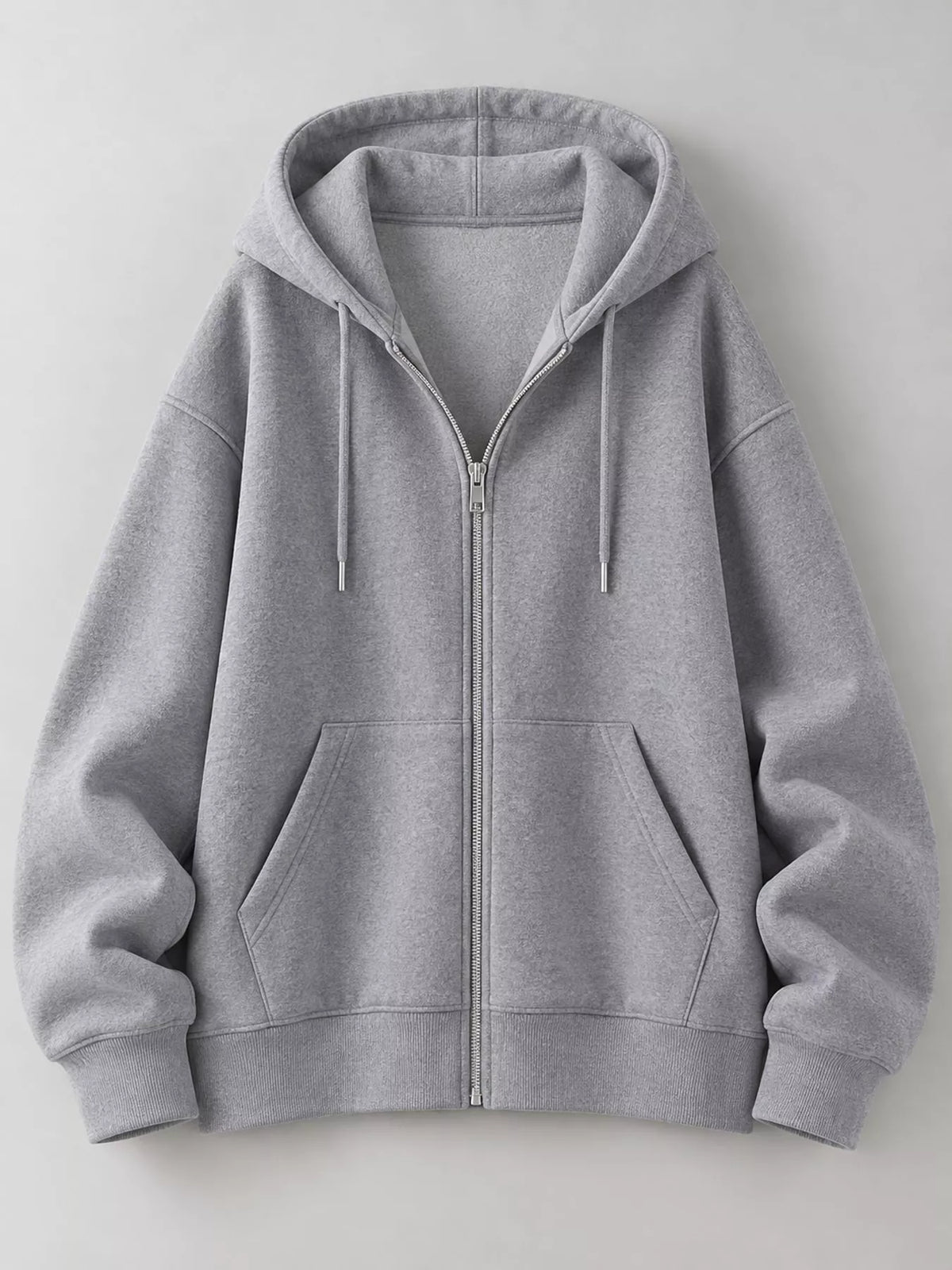 Full Size Zip-Up Dropped Shoulder Hoodie Plus Size
