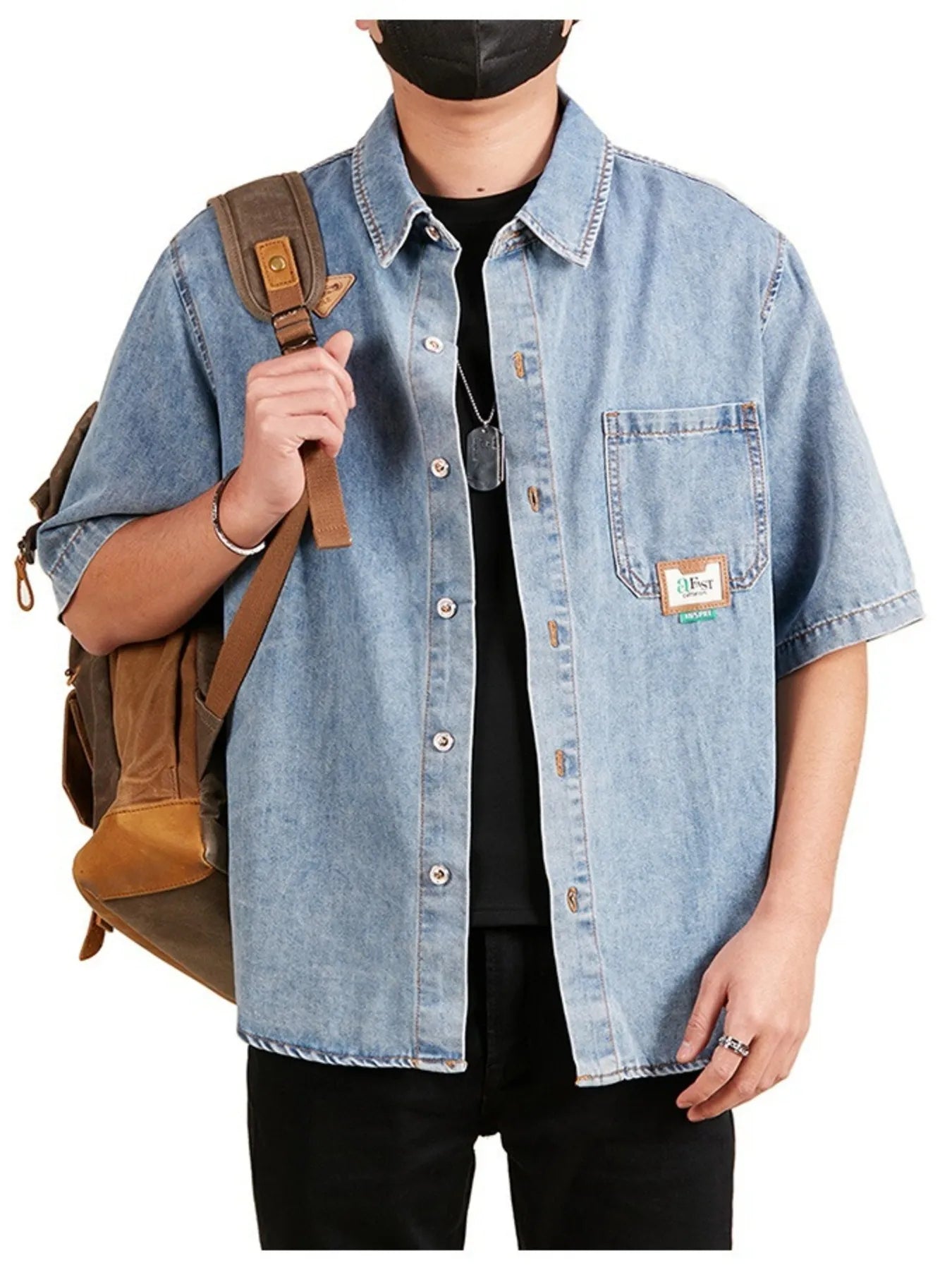 Men's Plus Size Button Up Short Sleeve Denim Shirt