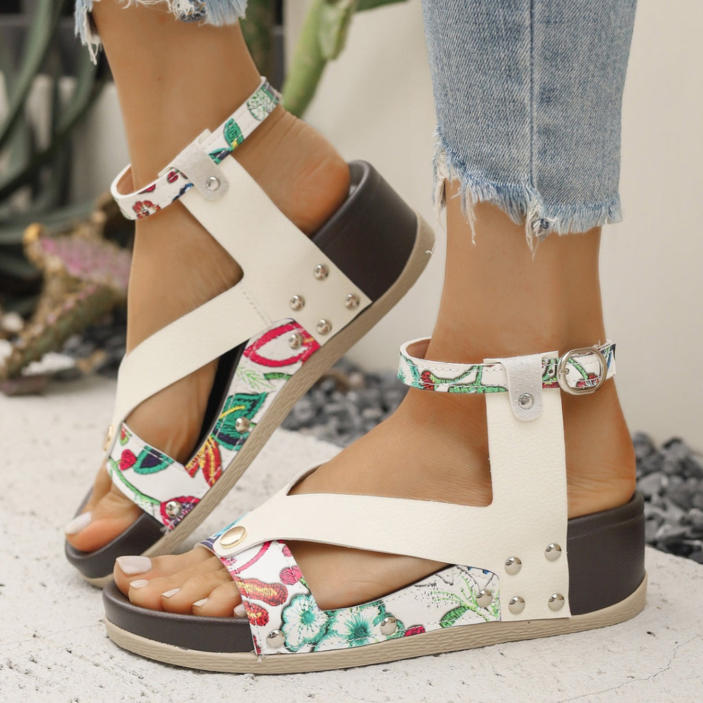 Leopard Ankle Strap Wedge Sandals