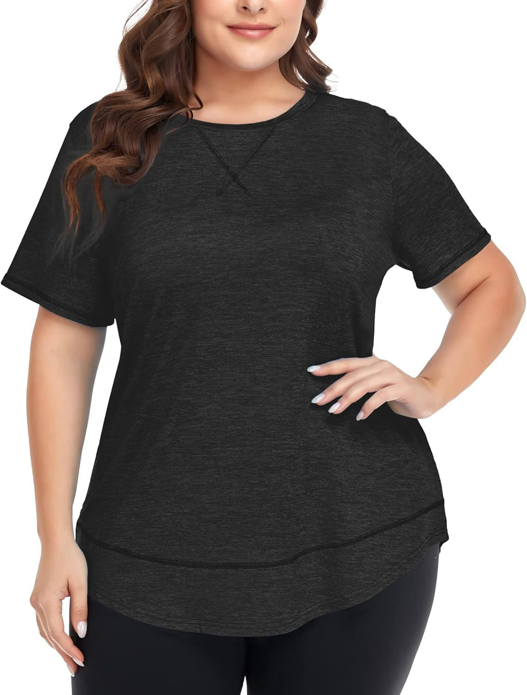 2026 Plus Size Women's Summer Sports Short Sleeve Breathable T Shirt Yoga & Fitness Quick Dry Cationic Top