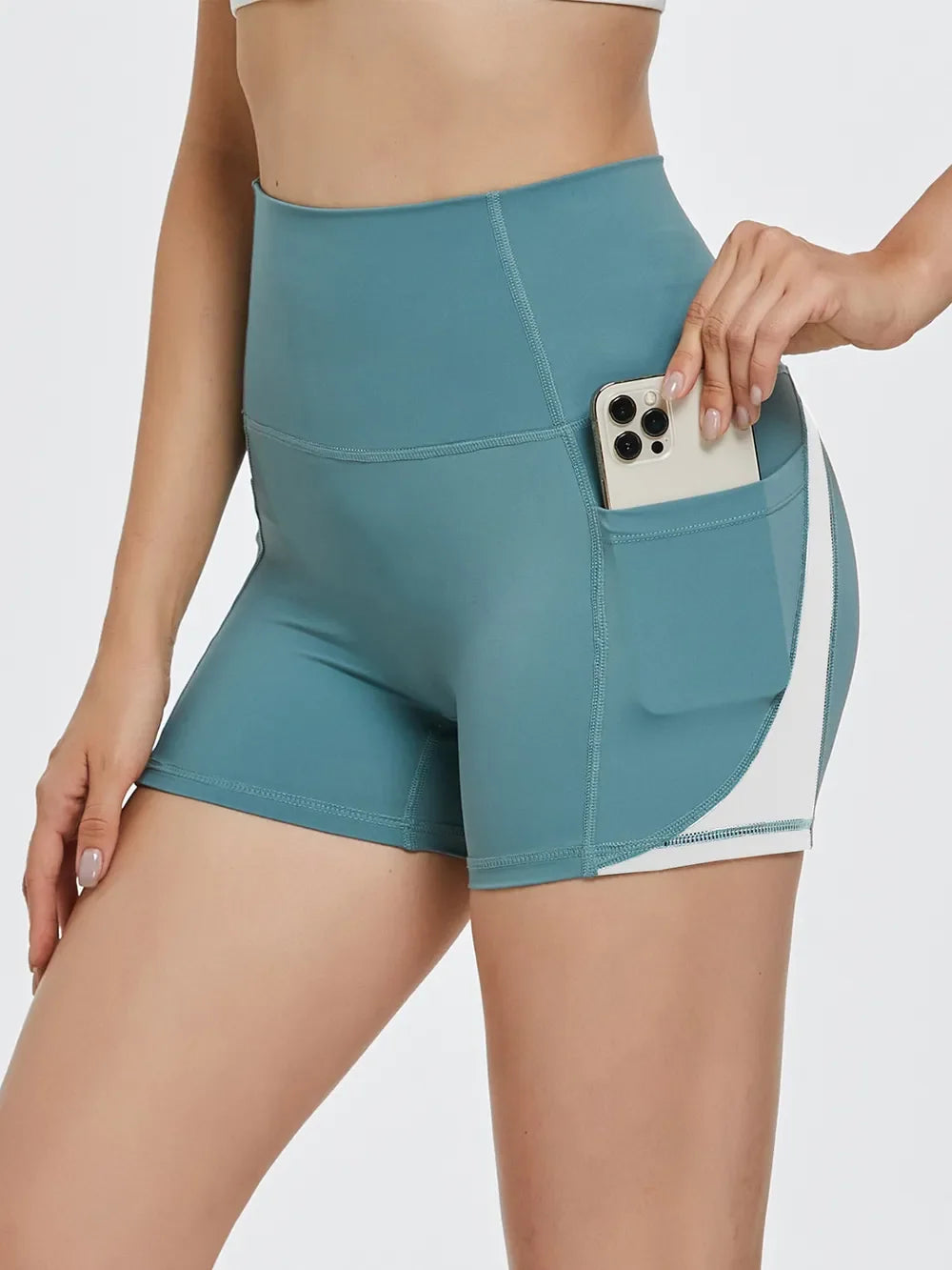 High Waist Active Shorts with Side Pocket