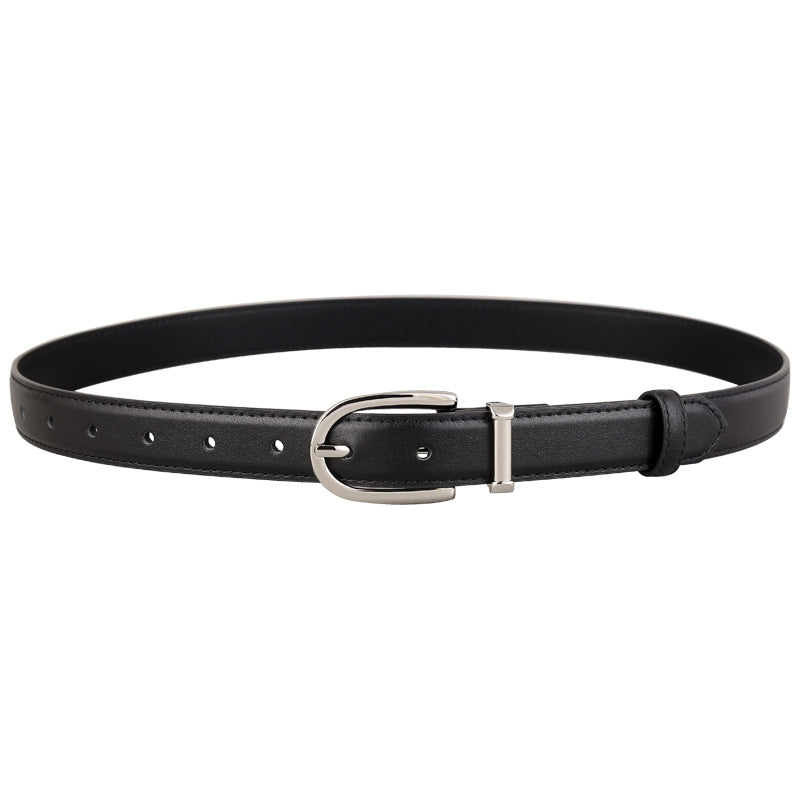 Classic Leather Belt with Silver Buckle