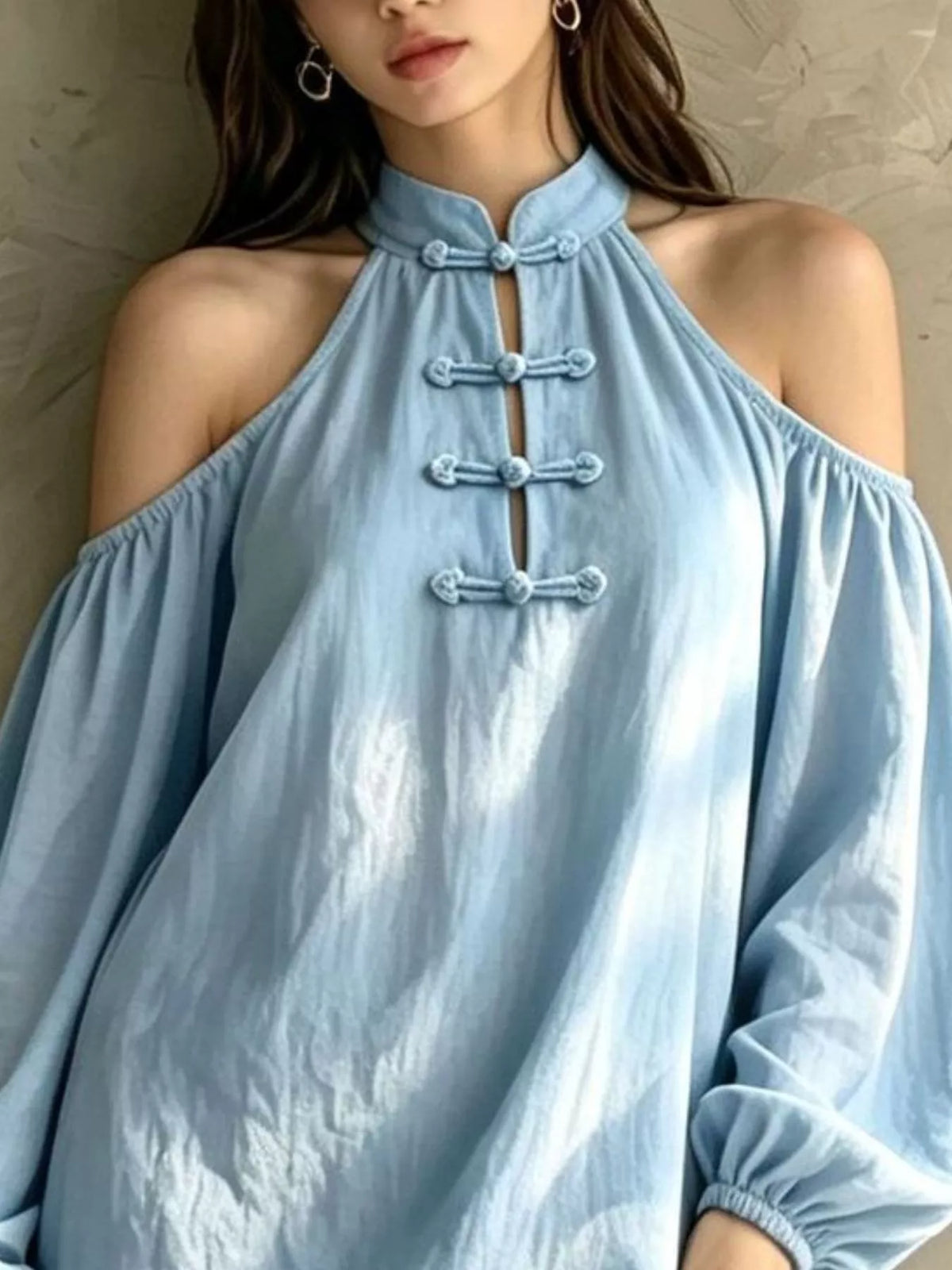 Cold-Shoulder Balloon Sleeve Mini Dress