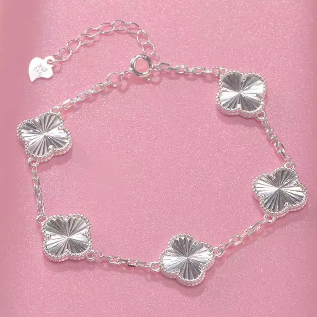 925 Sterling Silver Chain Four Leaf Clover Bracelet