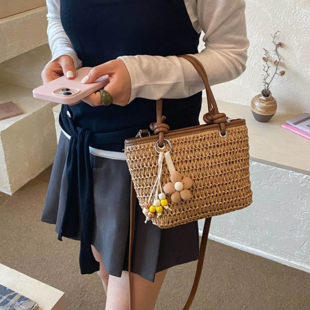 Woven Straw Shoulder Bag
