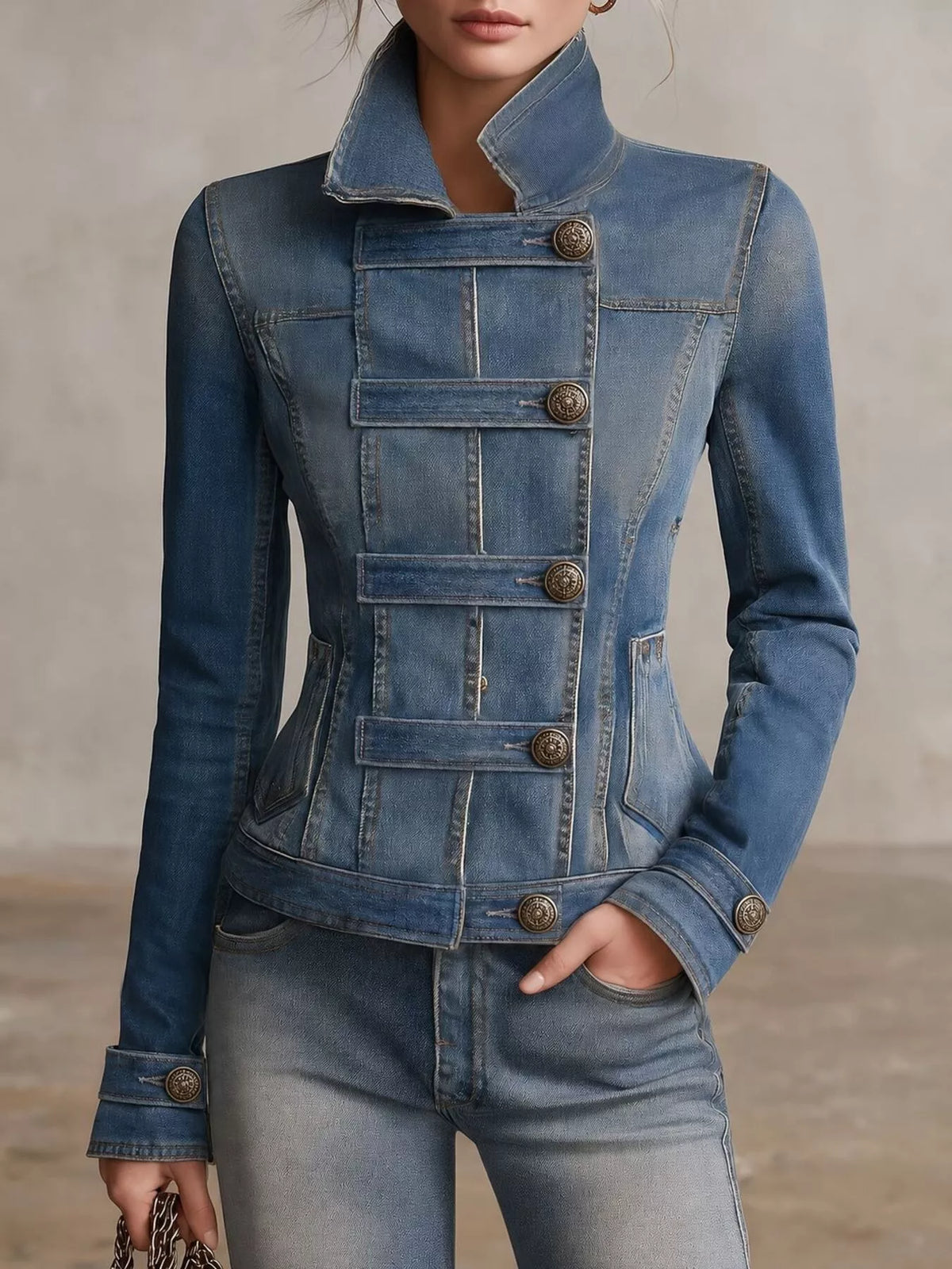 Button Up Fitted Denim Jacket