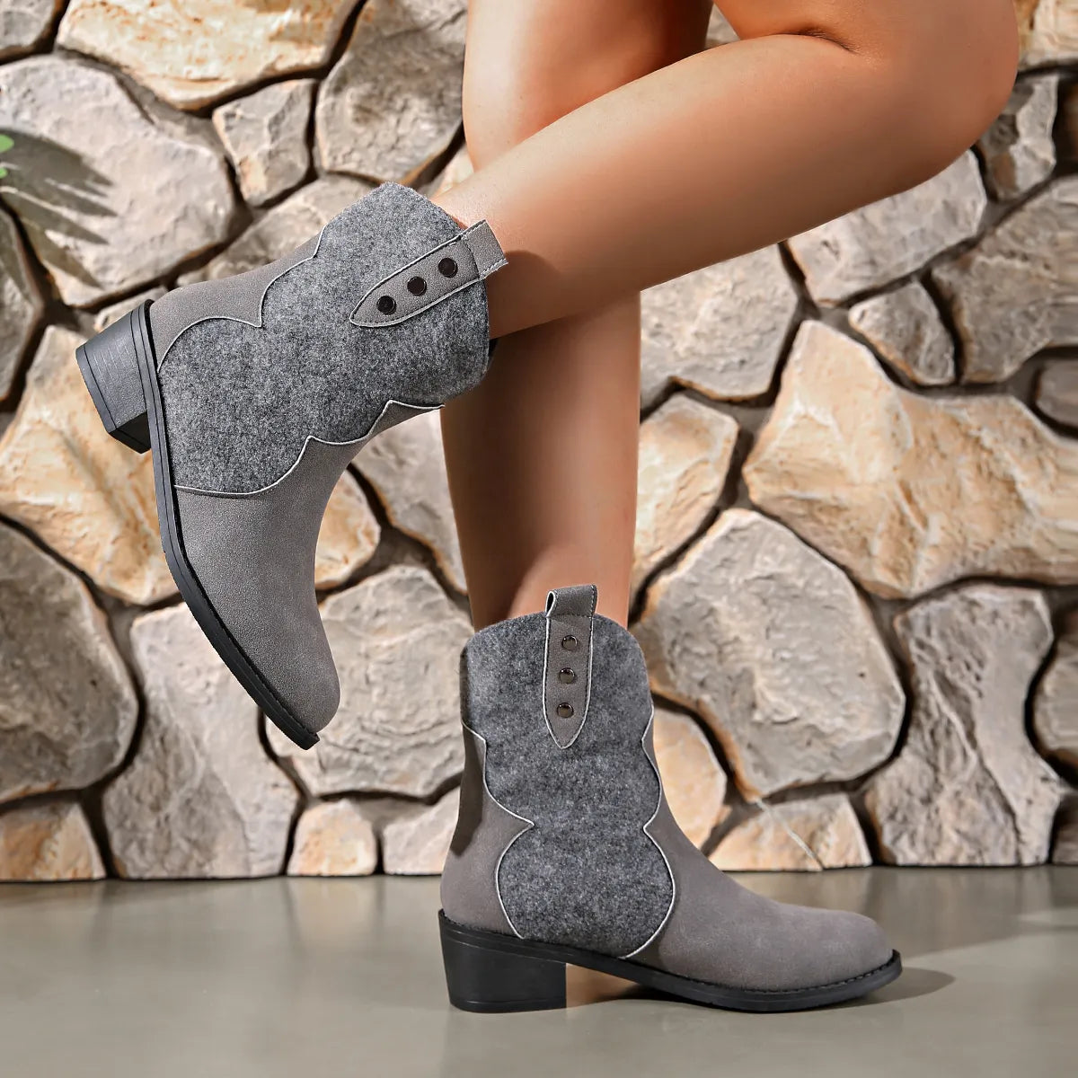 Round Toe Block Heels Boots
