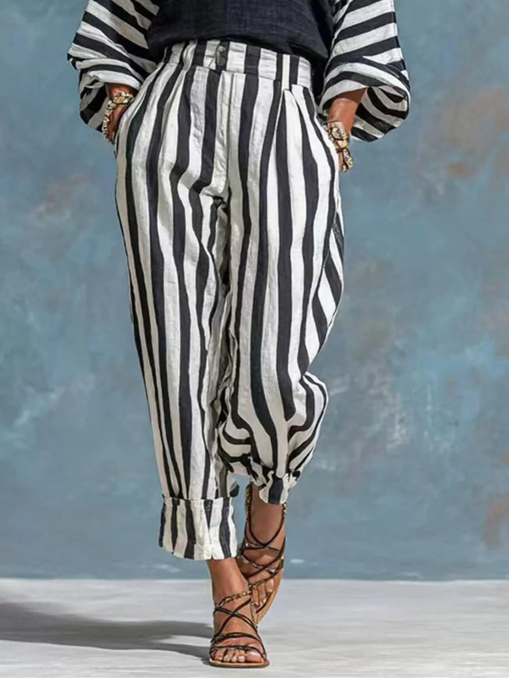 Striped Long Sleeve Top and Pants Set