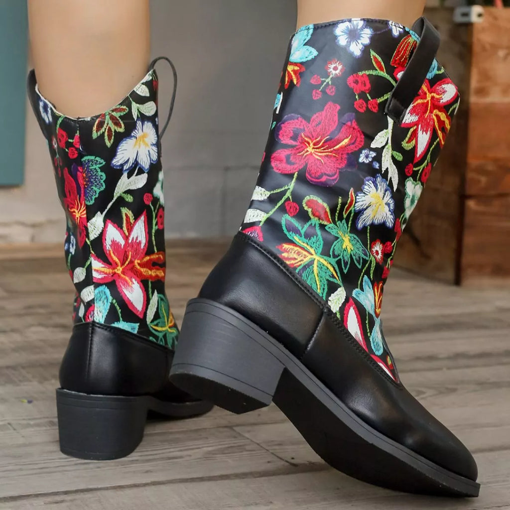 Floral Block Heel Boots