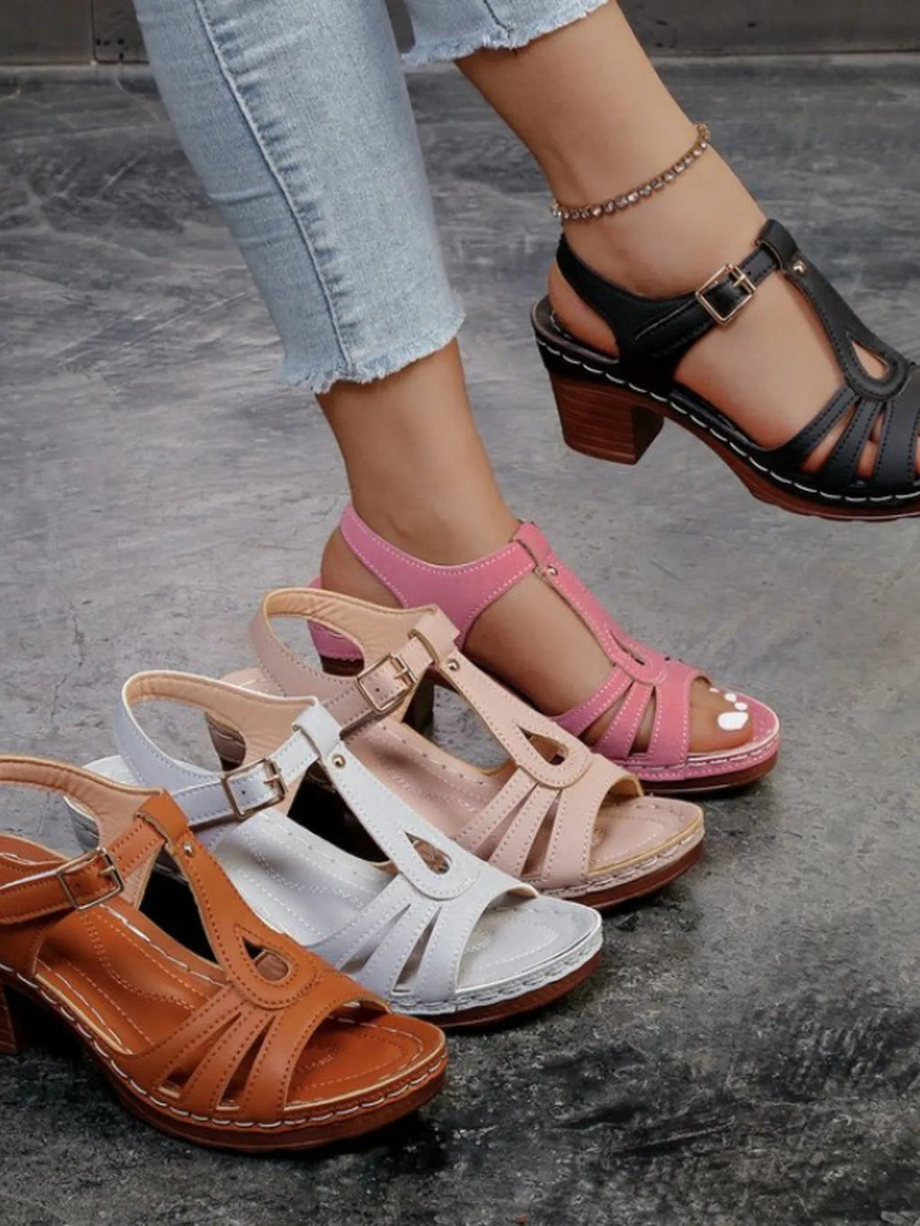 Multi-Strap Block Heel Sandals