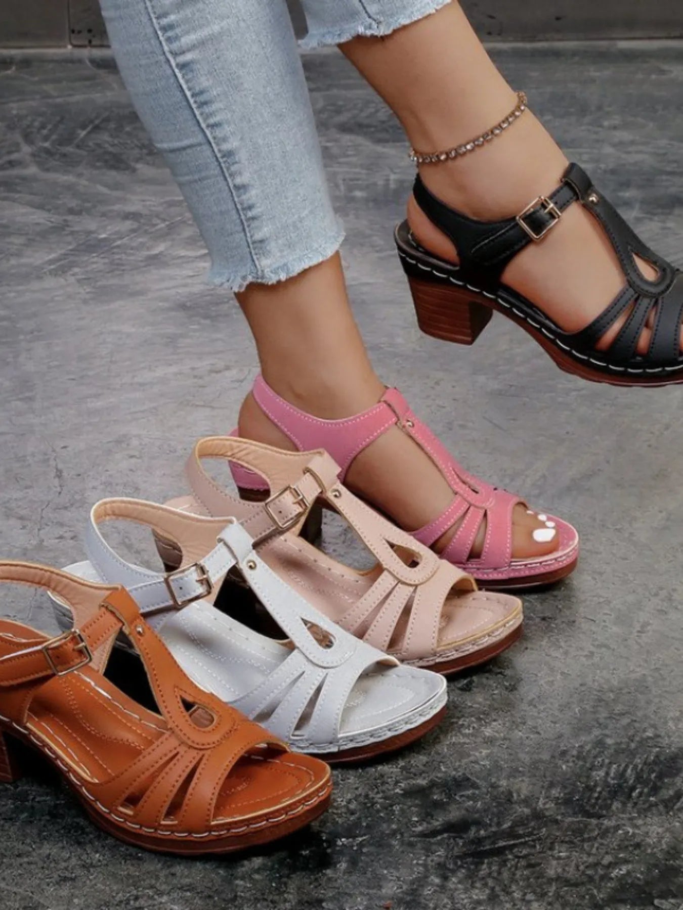 Multi-Strap Block Heel Sandals