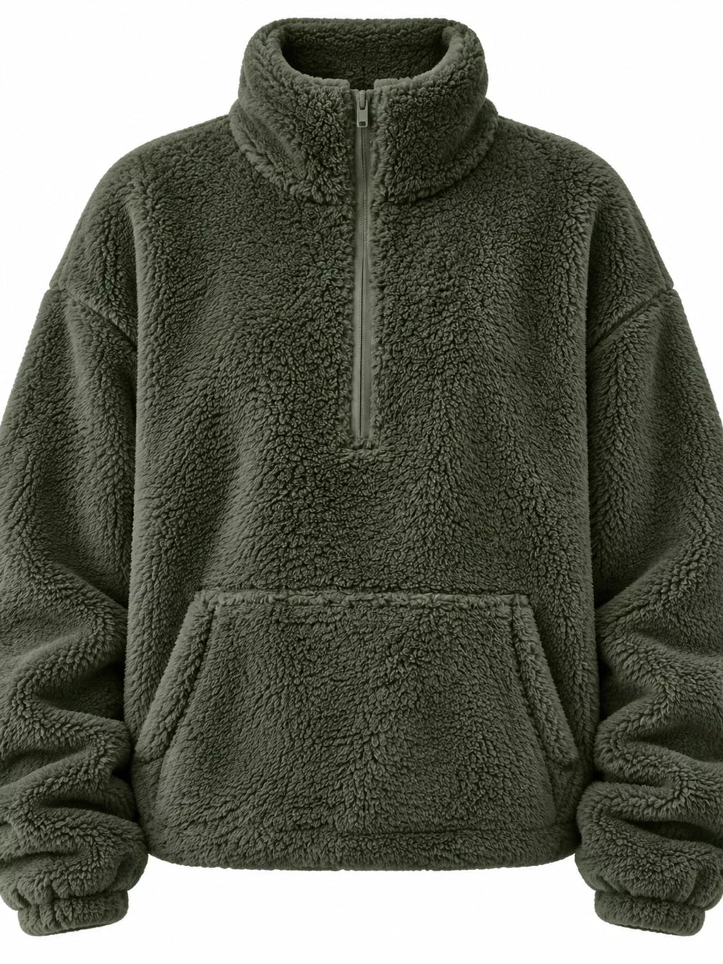 Full Size Sherpa Quarter-Zip Turtleneck Sweatshirt Plus Size