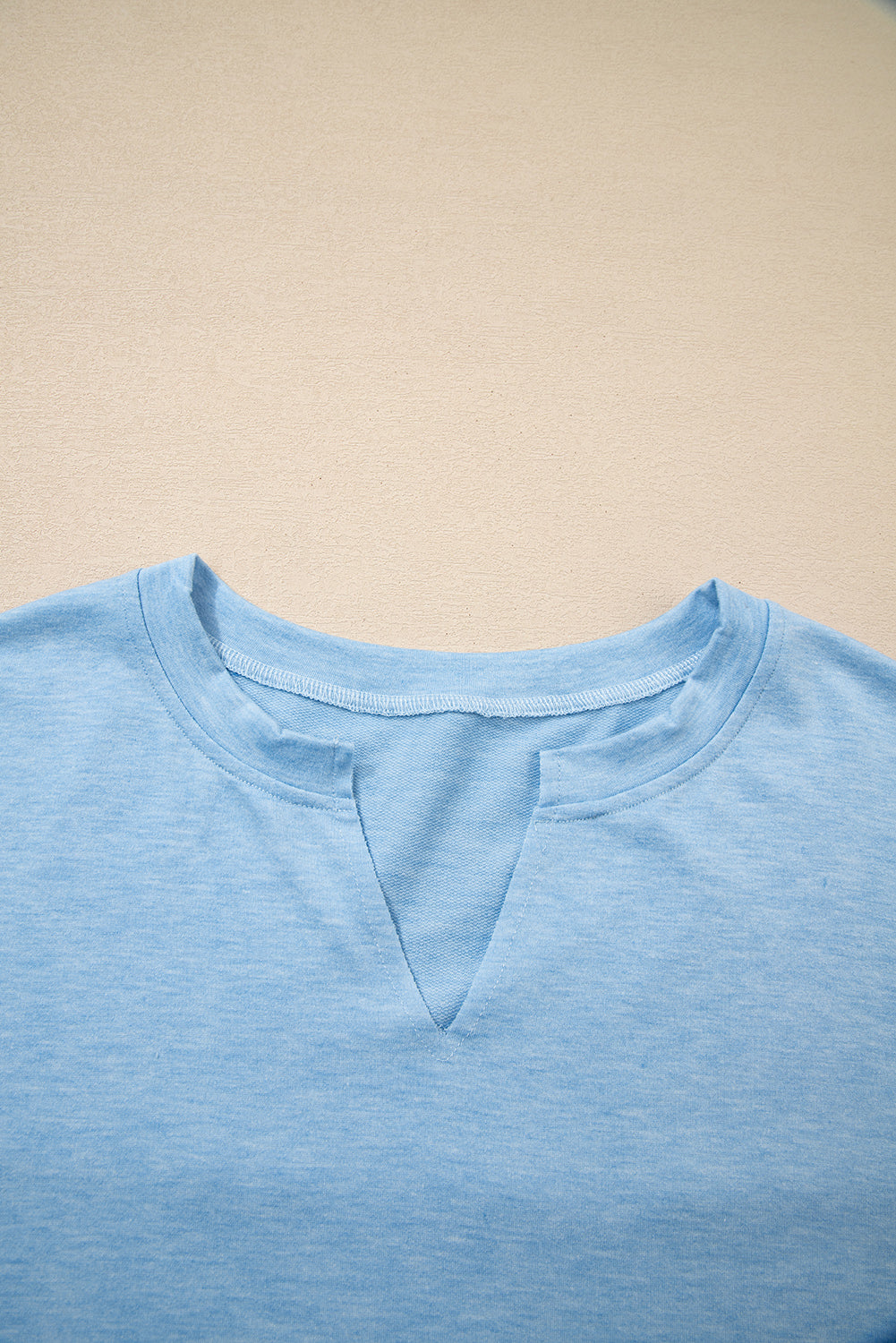 Solid V-Neck Raw Hem Long Sleeve Top