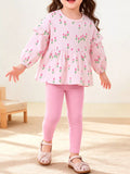Children's Floral Print Peplum Top and Leggings Set