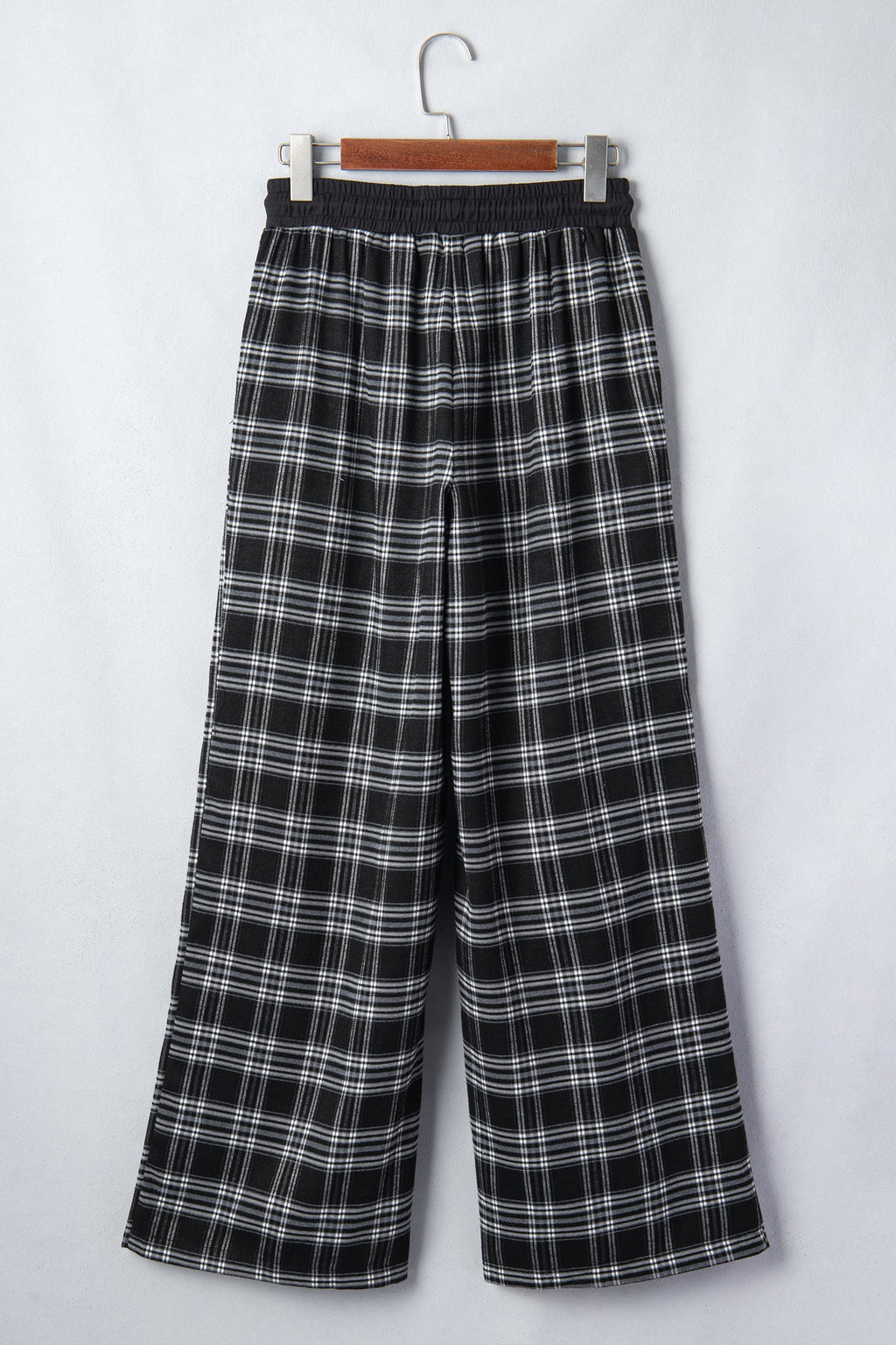Black Frenchy Plaid Pattern Contrast Drawstring Waist Wide Leg Pants