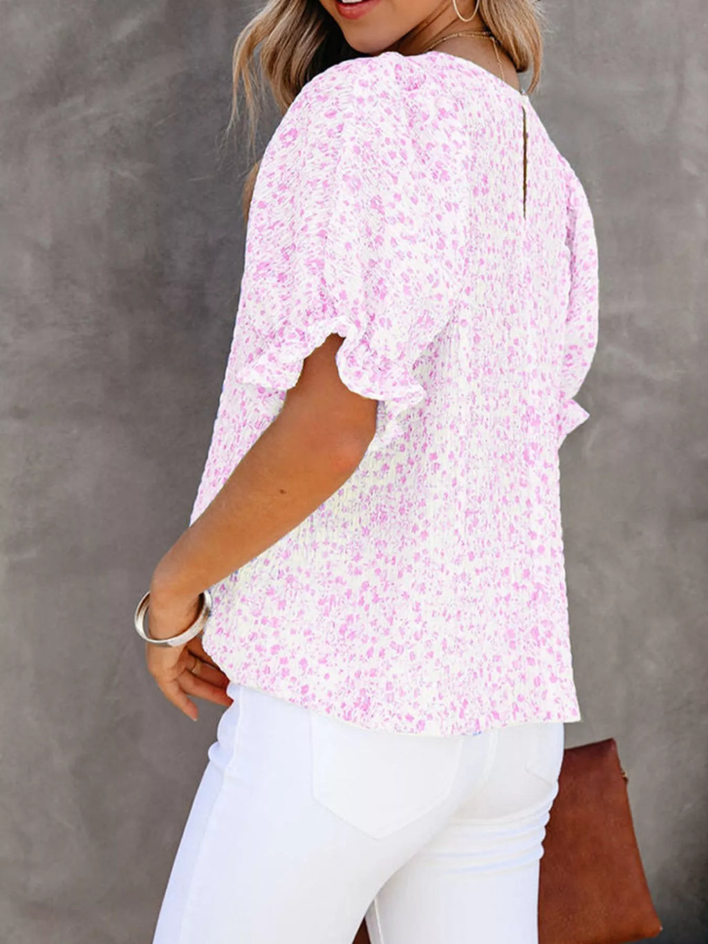Full Size Floral Print Ruffle Sleeve Blouse Plus Size