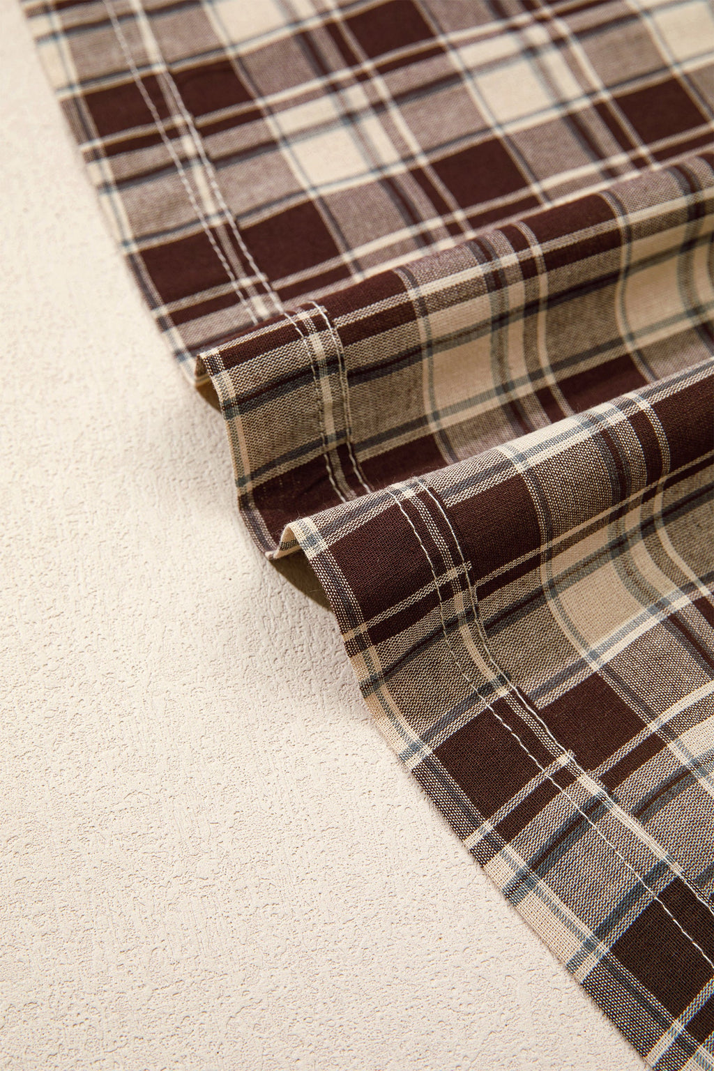 Brown Plaid Long Sleeve Short Shift Mini Dress