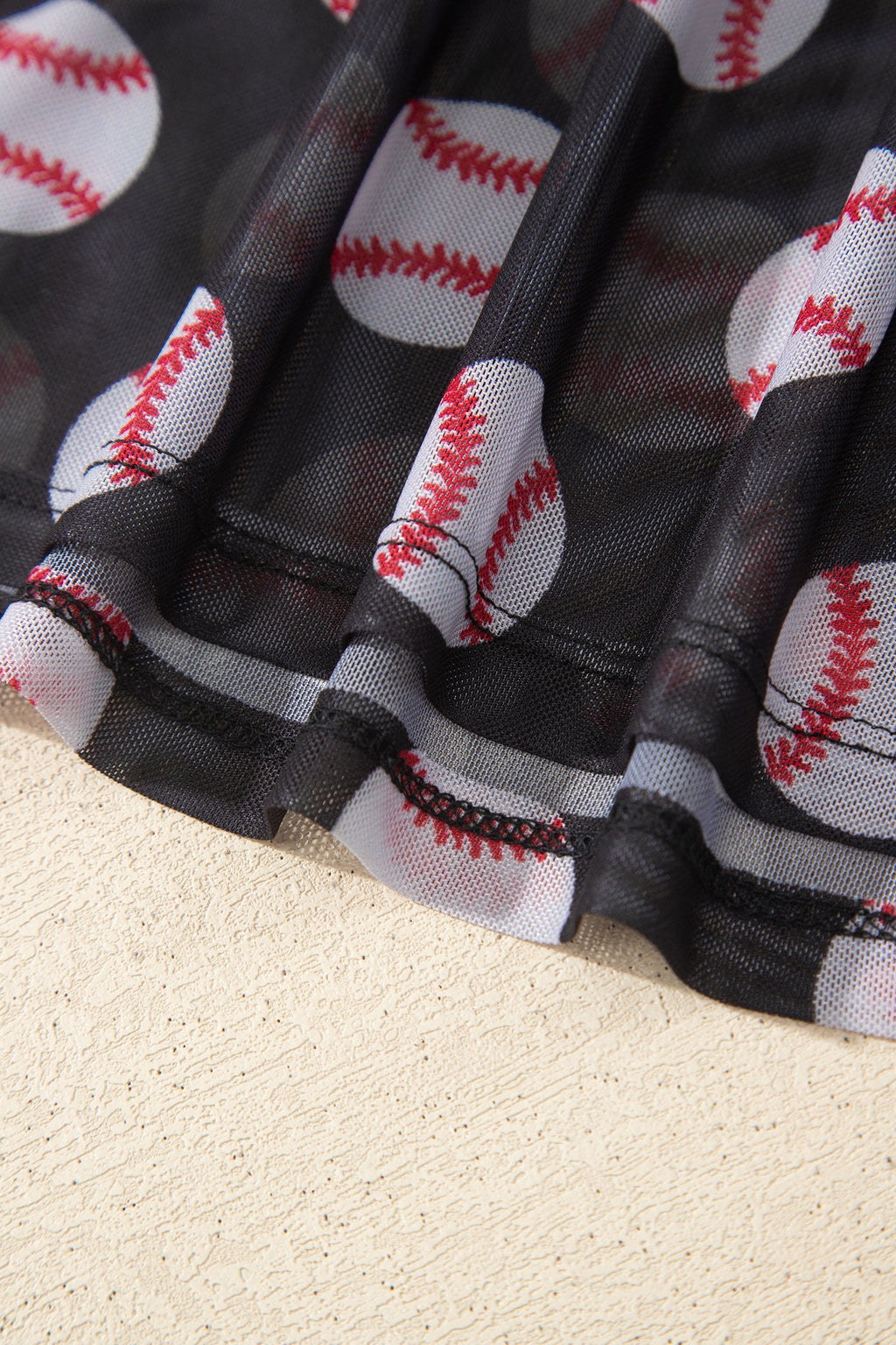 Black Baseball Game Day Sheer Mesh Long Sleeve Top