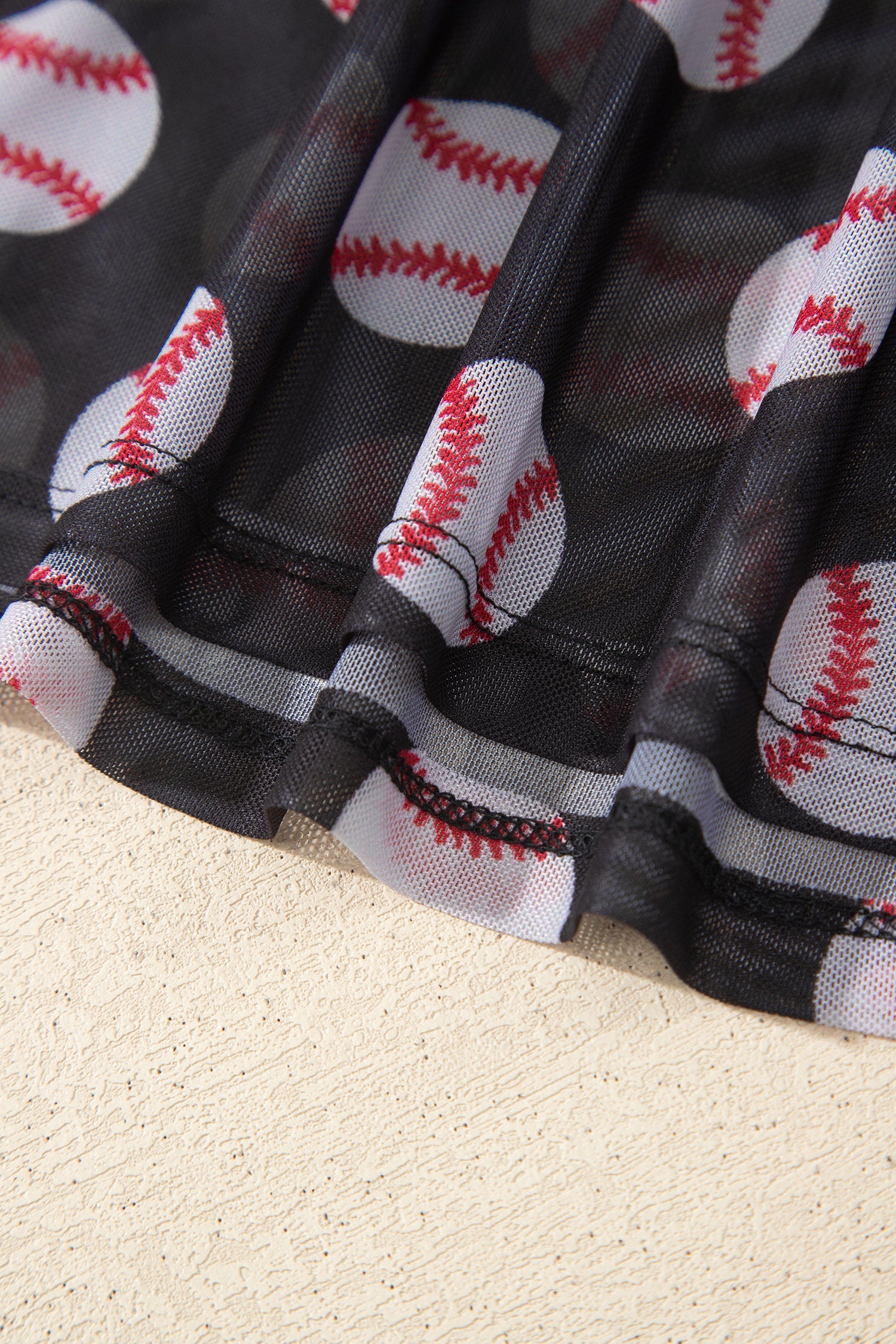 Black Baseball Game Day Sheer Mesh Long Sleeve Top