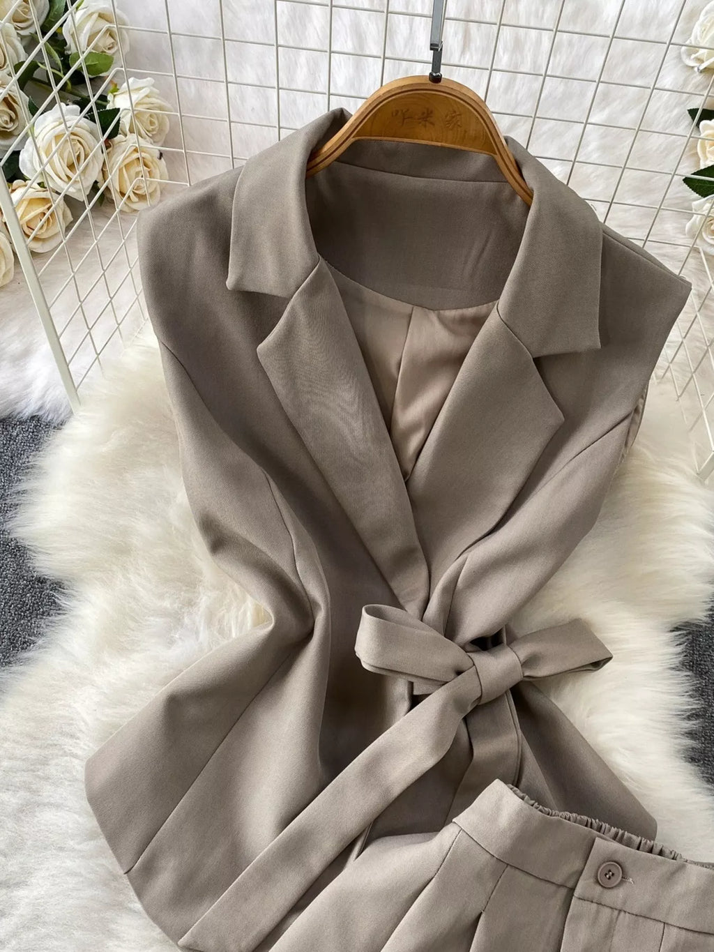 Sleeveless Blazer and Wide-Leg Pants Set