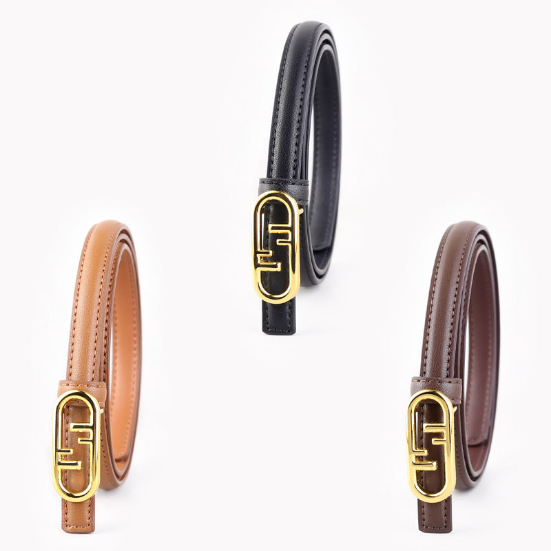 Buckle Leather Skinny Belt