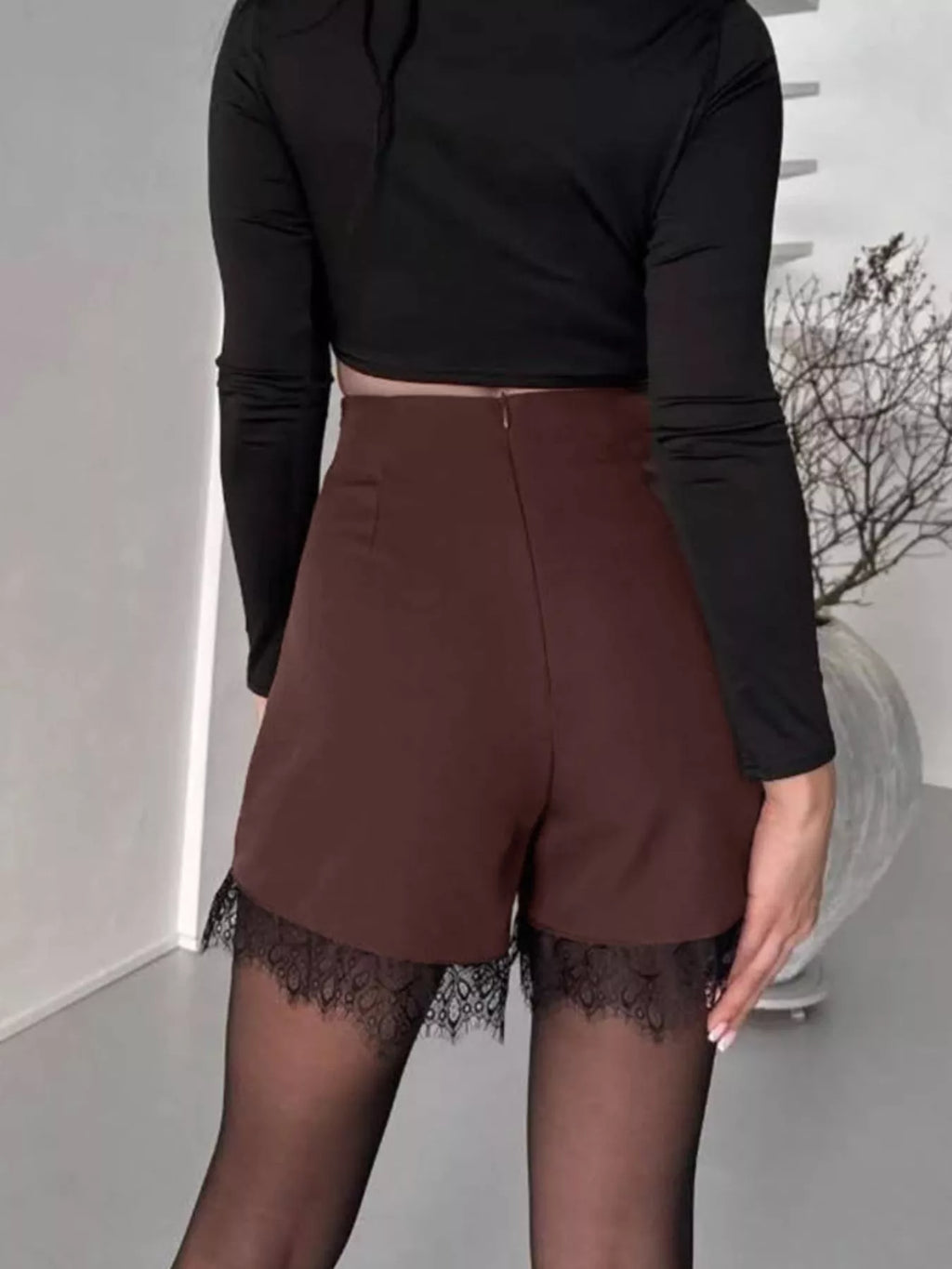 High-Waisted Lace Hem Skort