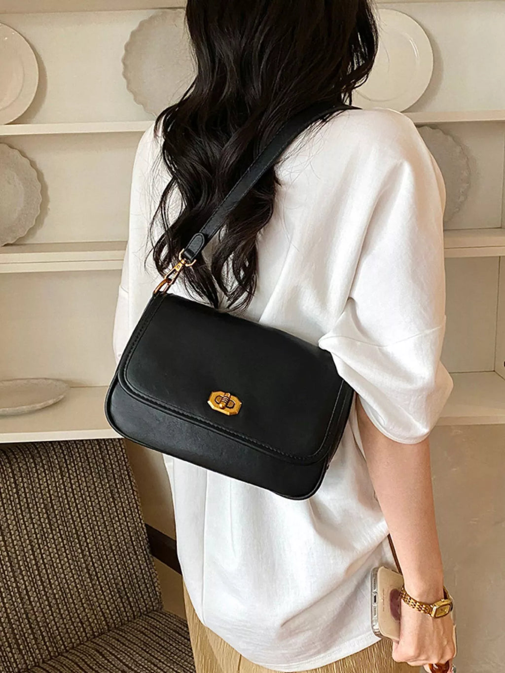 Twist Lock Flap Shoulder Bag