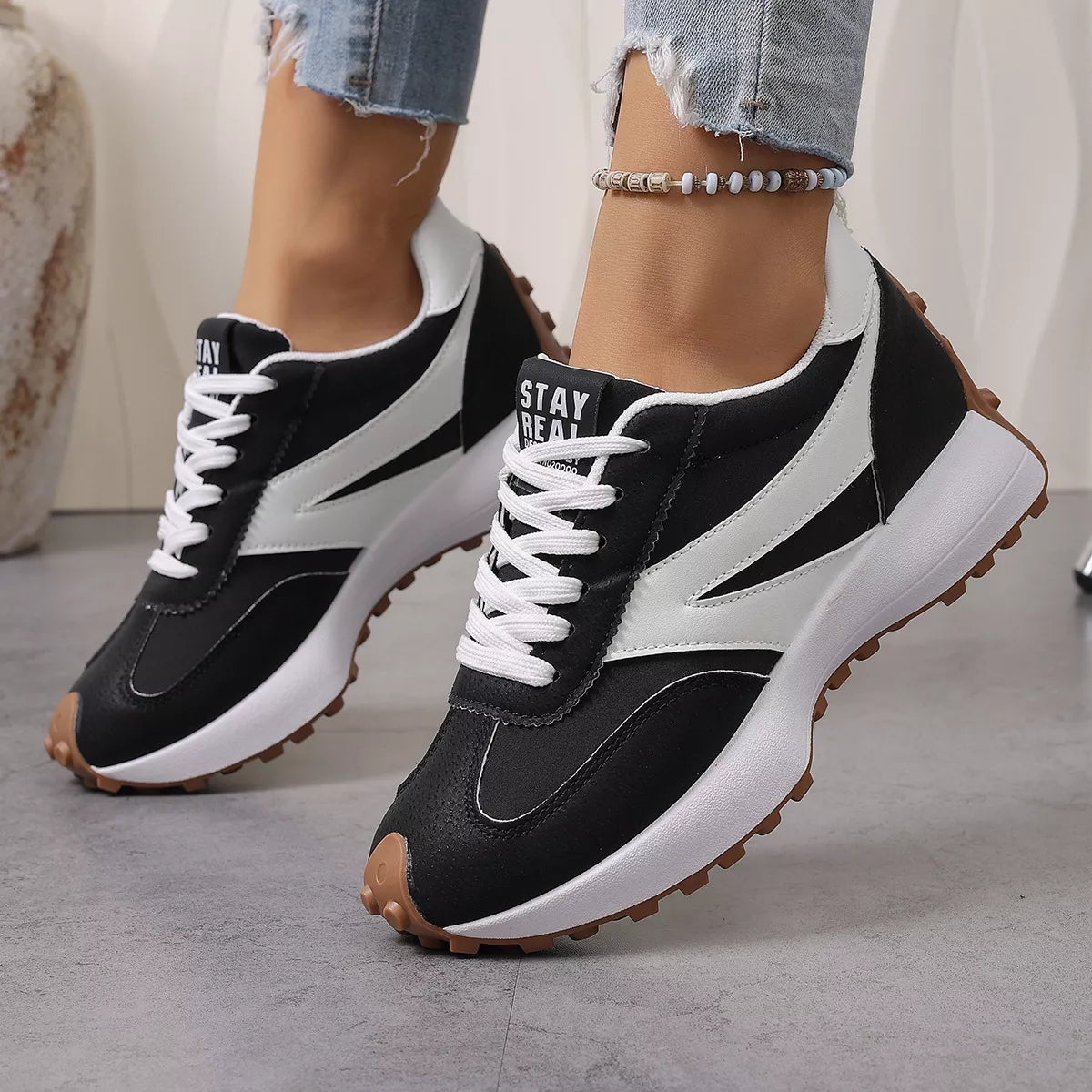 Color‑Blocked Platform Casual Sneakers