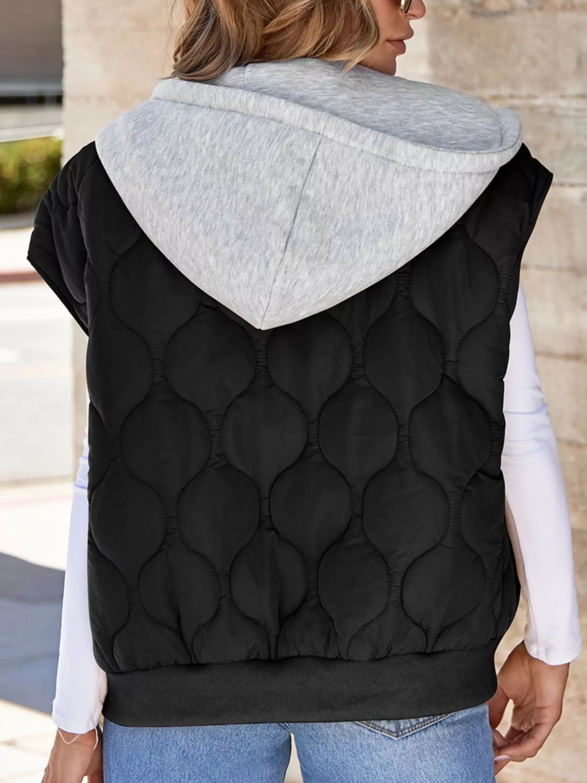 Quilted Drawstring Hooded Zip Up Puffer Vest