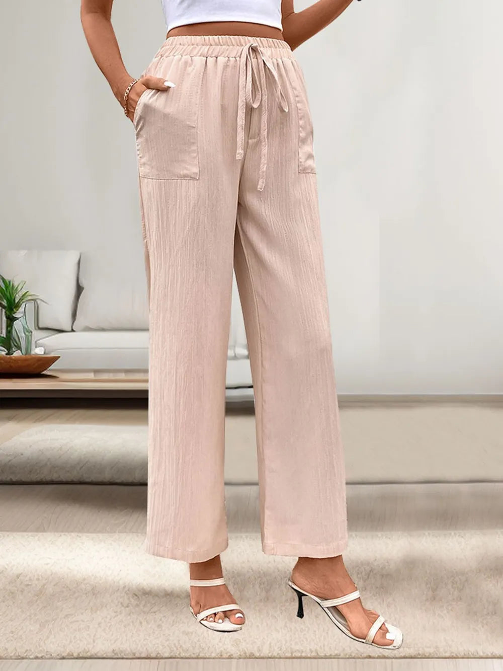 Perfee Tied Wide Leg Pants with Pockets