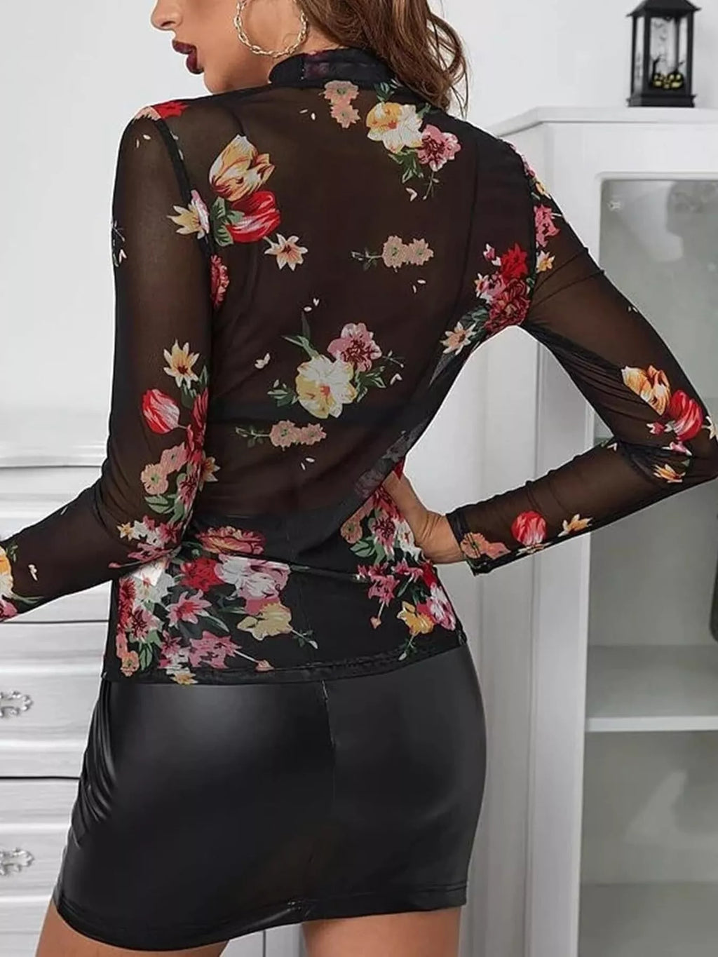Sheer Mock Neck Long Sleeve Top