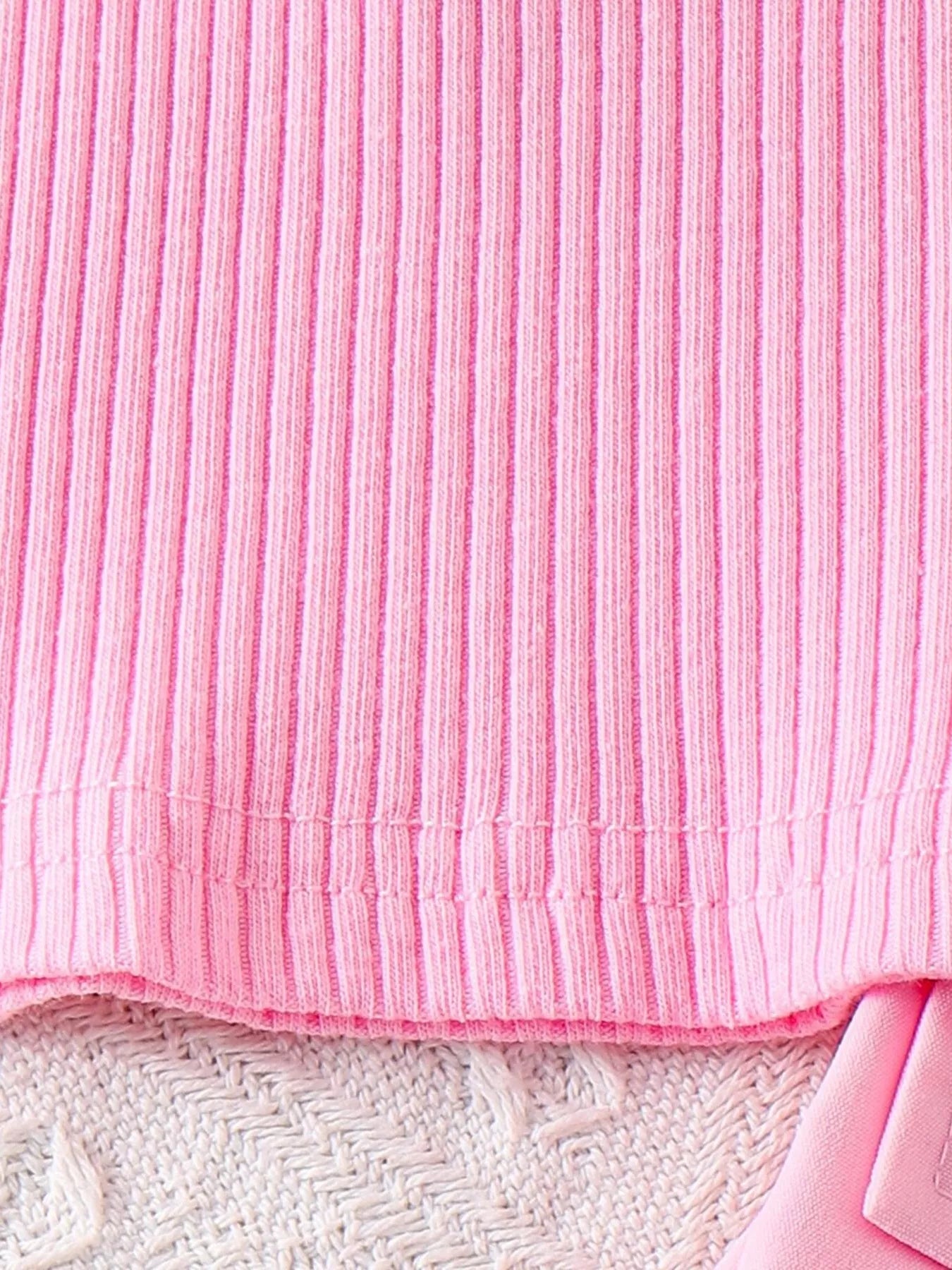 Children's Ribbed Knit Polo Top and Scalloped Pocket Shorts Set