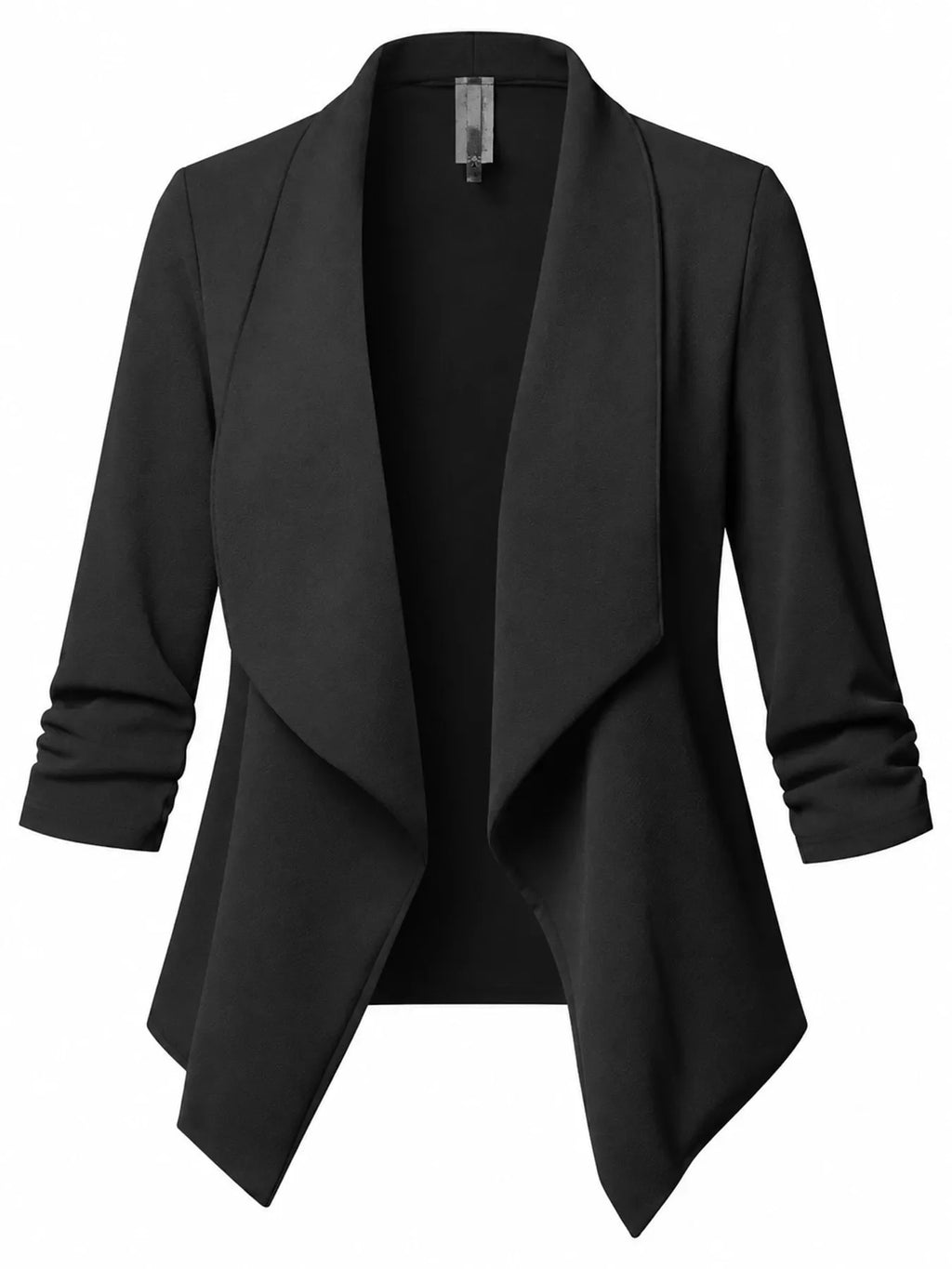 Full Size Open Front Drape Blazer with 3/4 Ruched Sleeves Plus Size