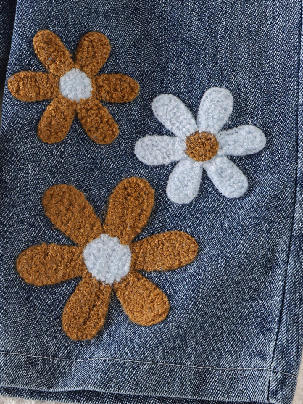 Children's Round Neck Top and Flower Jeans Set