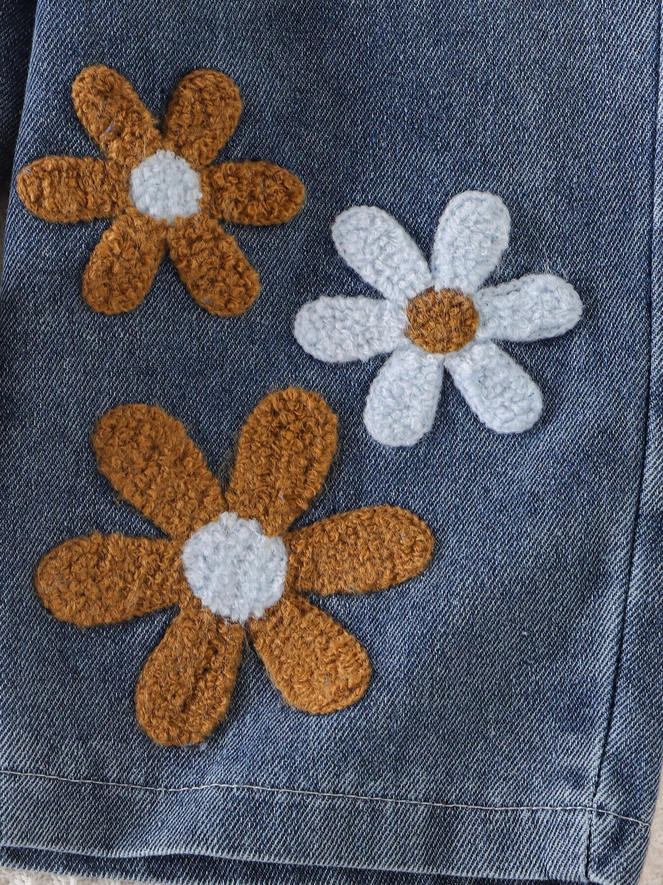 Children's Round Neck Top and Flower Jeans Set