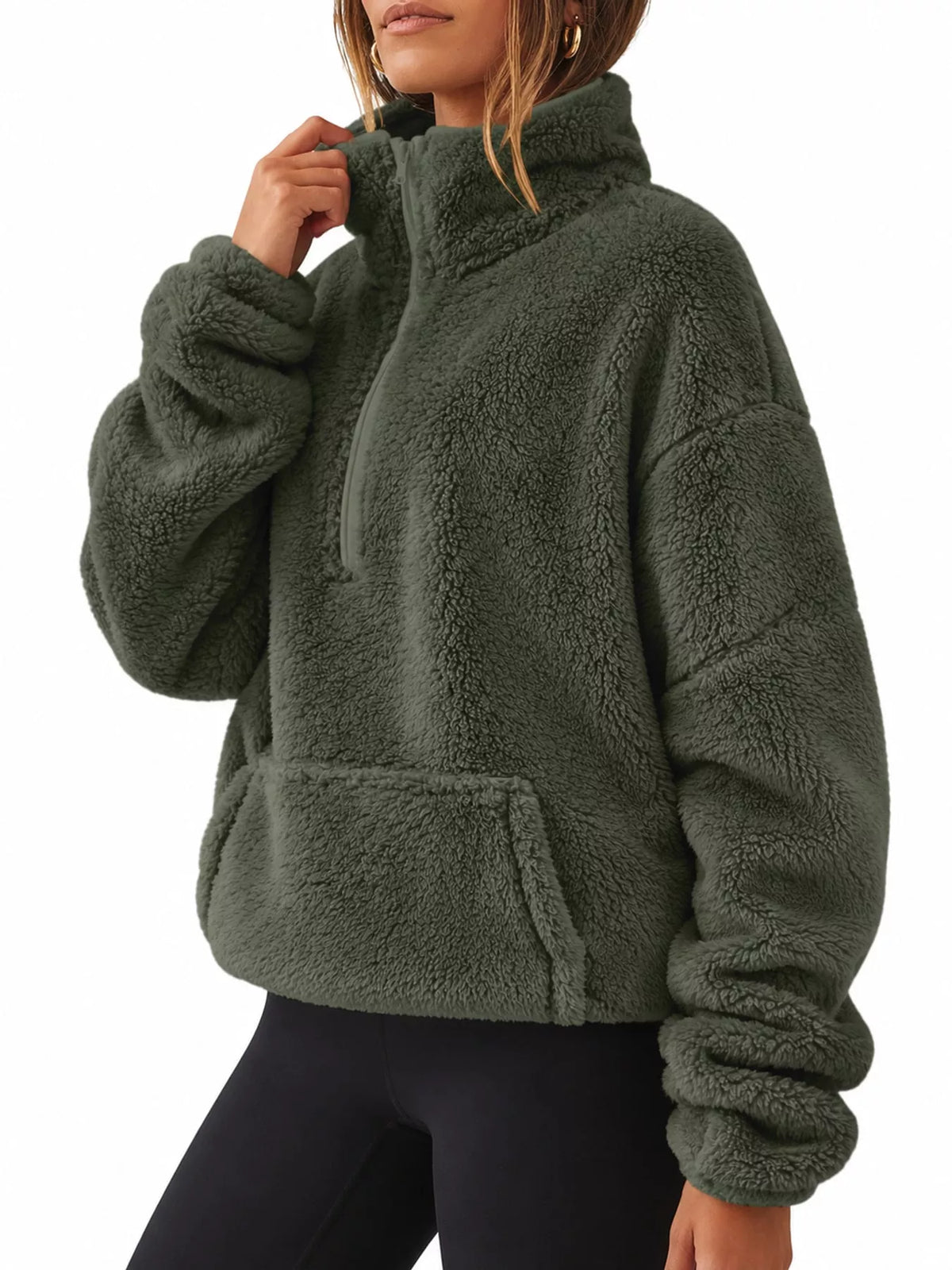 Full Size Sherpa Quarter-Zip Turtleneck Sweatshirt Plus Size