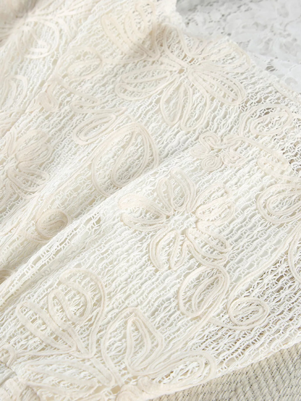 Lace Crochet Tie Front Top and Shorts Two-Piece Lounge Set