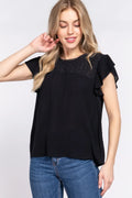 Crochet Ruffle Sleeve Blouse in Breathable Rayon