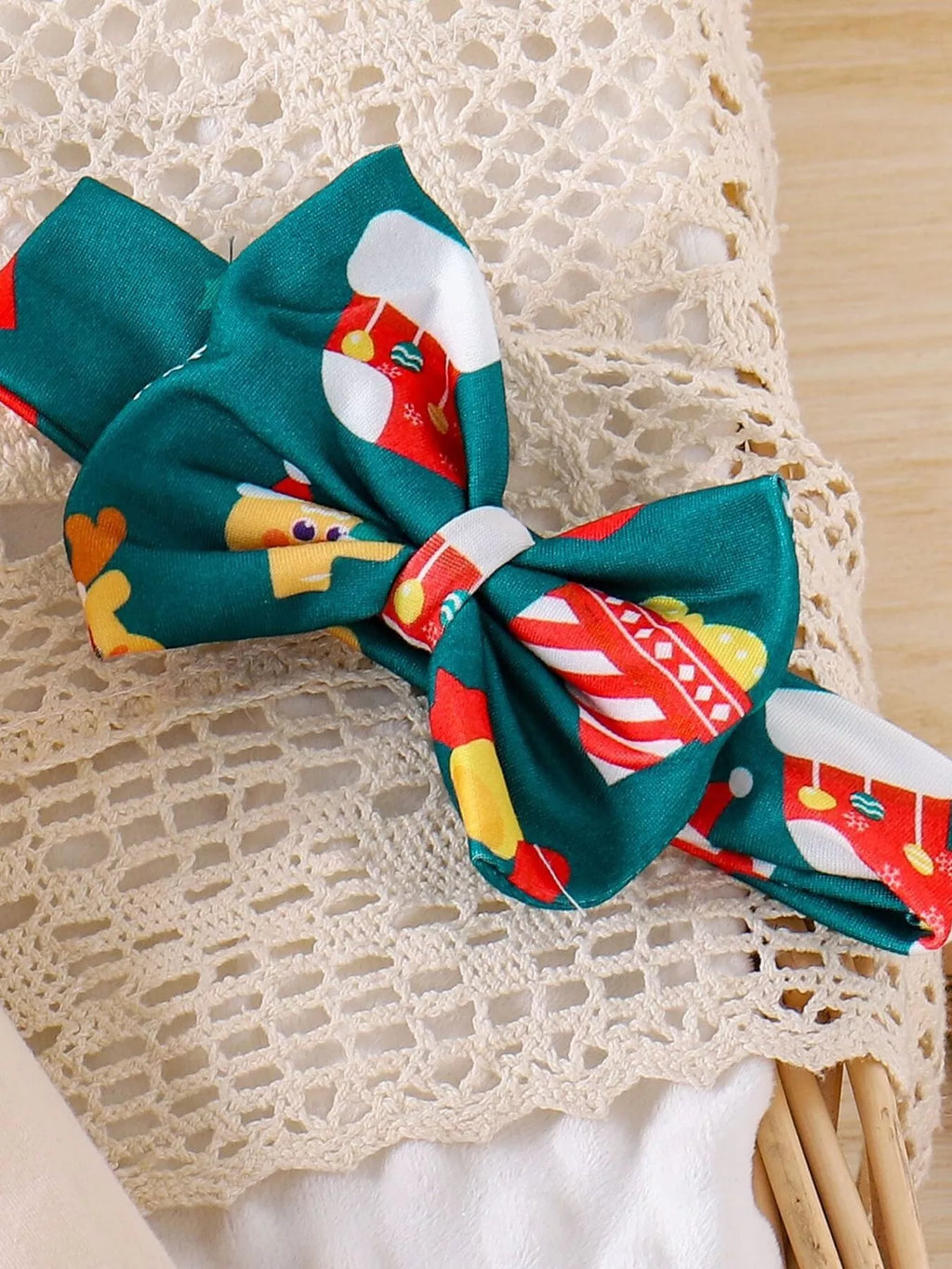 Children's Christmas Ruffled Long Sleeve Top and Skirt Set with Headband