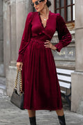 Perfee Smocked Lantern Sleeve Midi Dress
