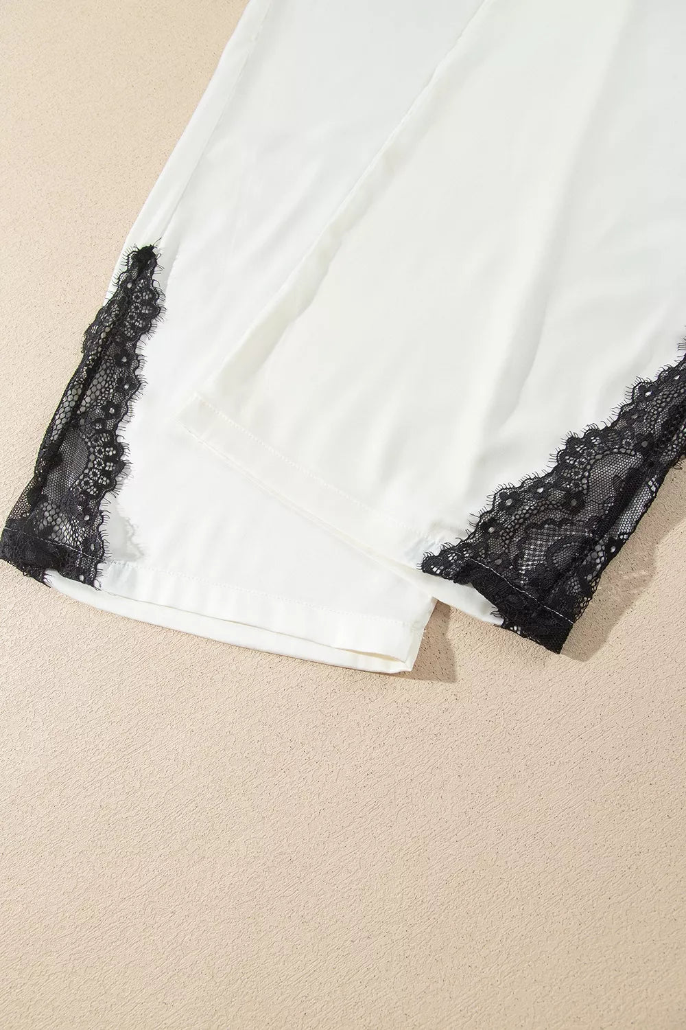 Long Sleeve Lace Trim Button Front Pajama Set