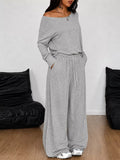 Full Size Comfortable Loose Fit One-Shoulder T-Shirt and Pants Set Plus Size