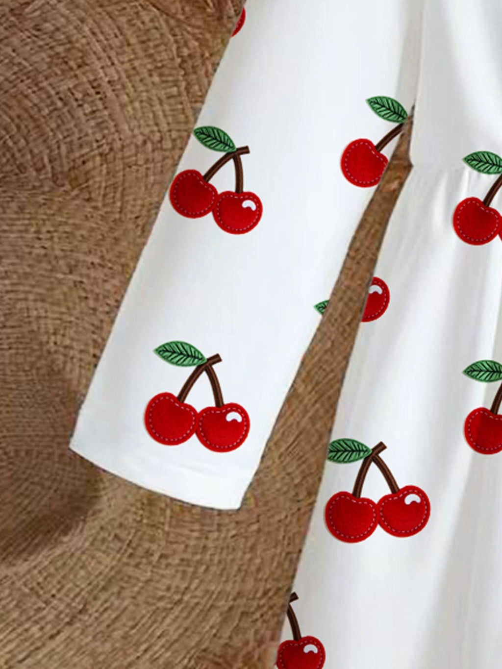 Children's Cherry Print Long Sleeve Casual Dress