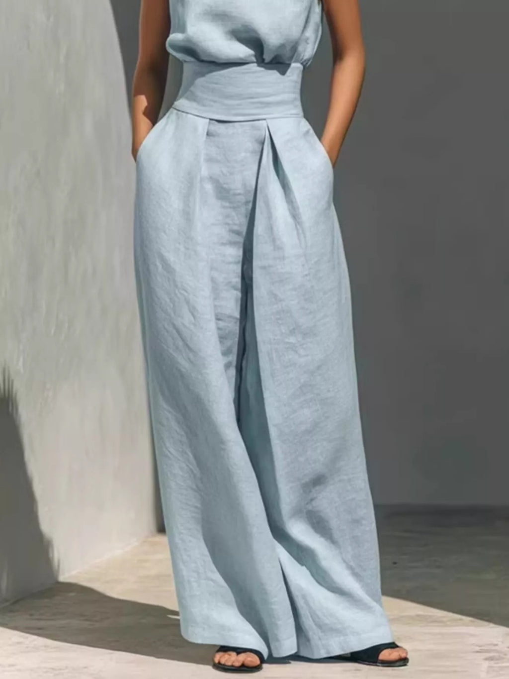 Full Size Sleeveless Wide-Leg Jumpsuit with Smocked Waist Plus Size