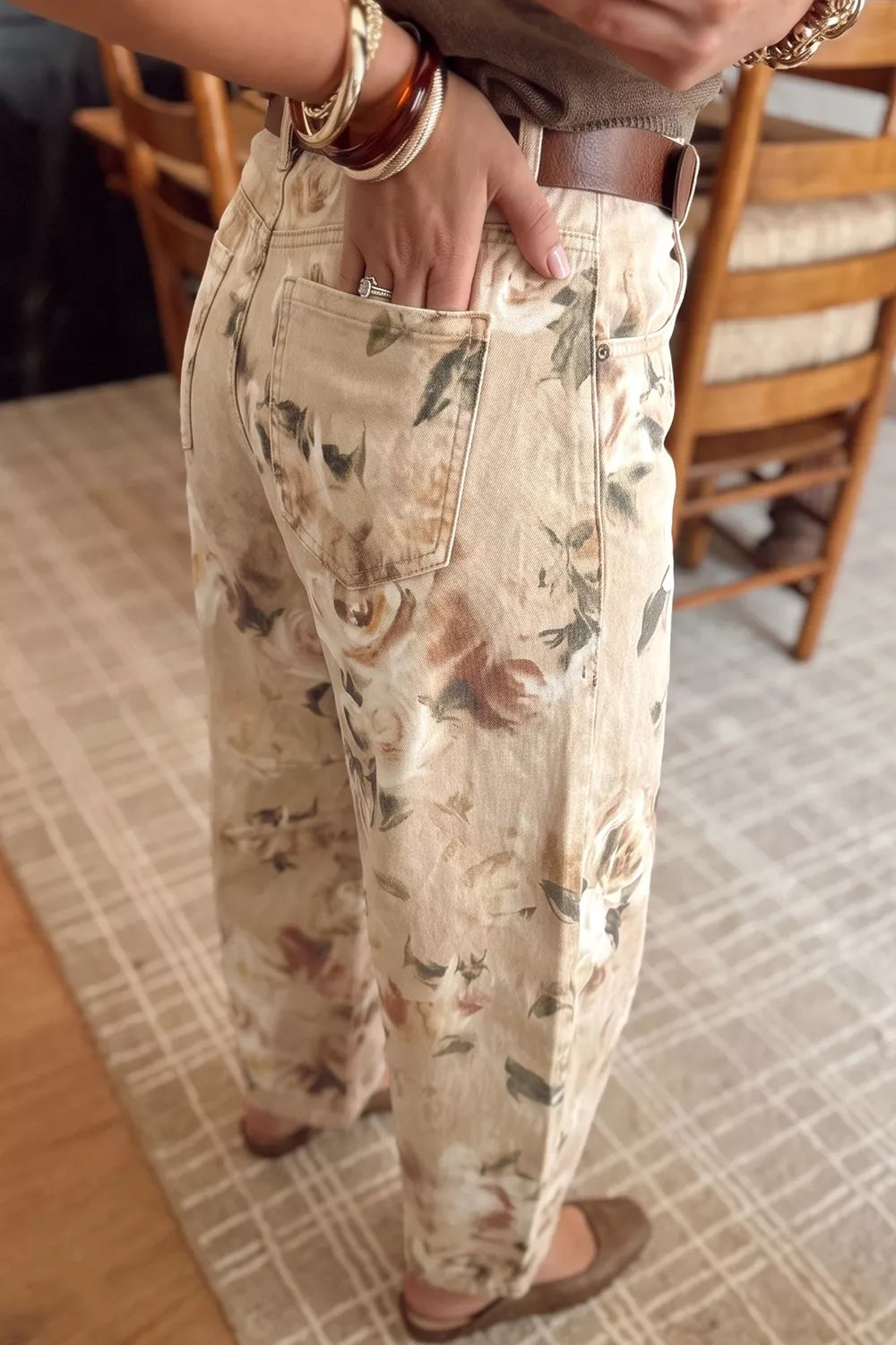 Retro Floral Print Relaxed Barrel Jeans