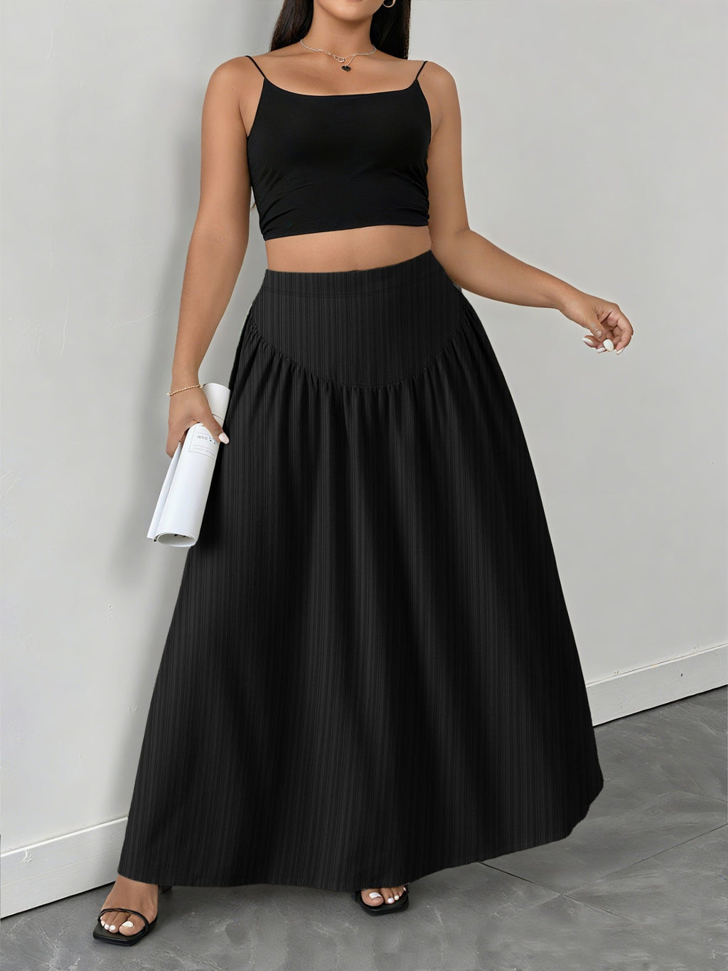 Ruched Maxi Skirt with Pockets