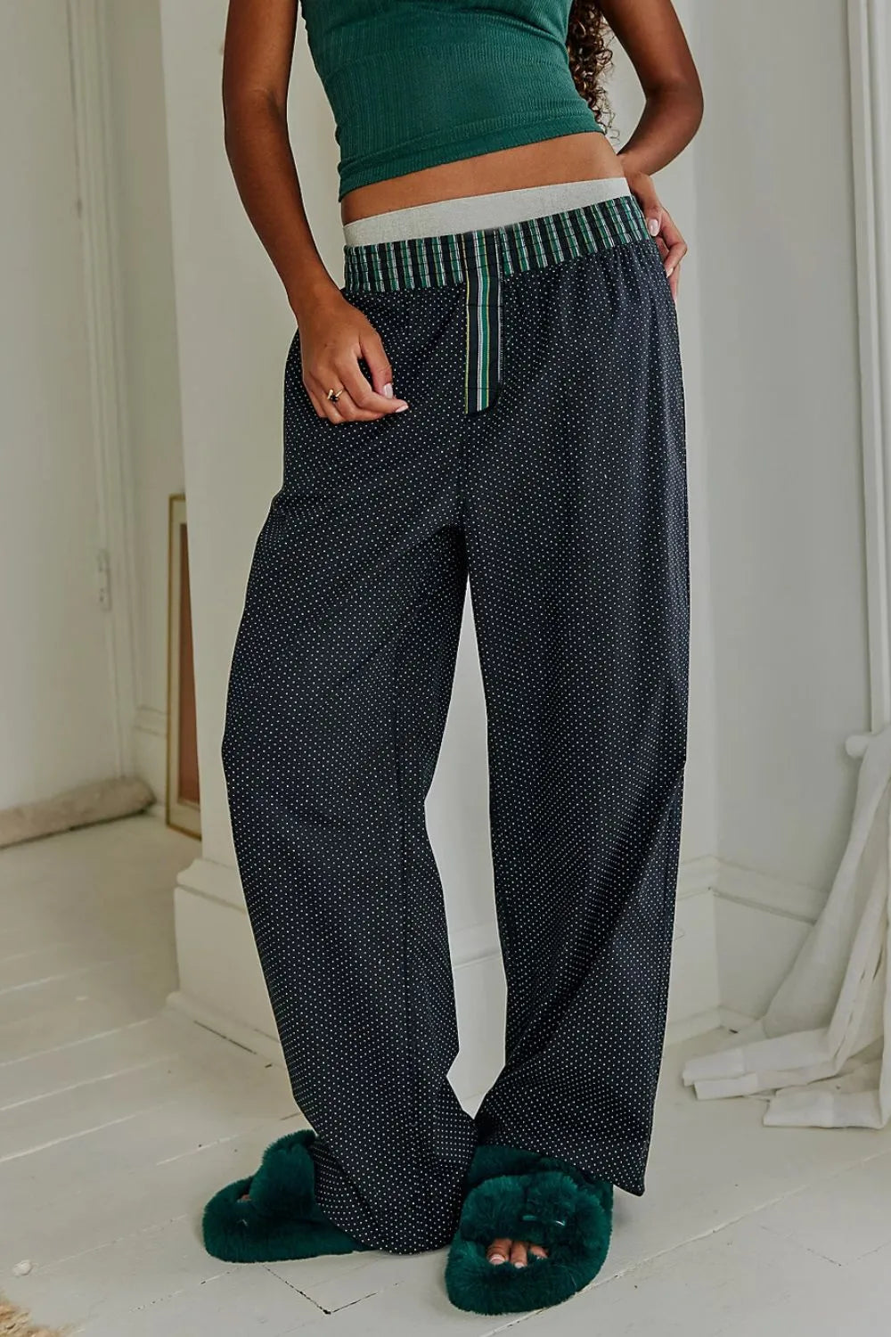 Polka Dot Elastic Waist Wide Leg Pants