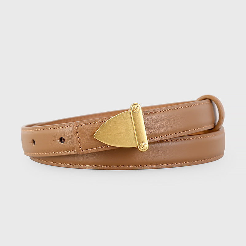 Leather Belt with Golden Buckle