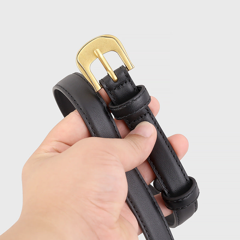 Leather Belt with Golden Buckle
