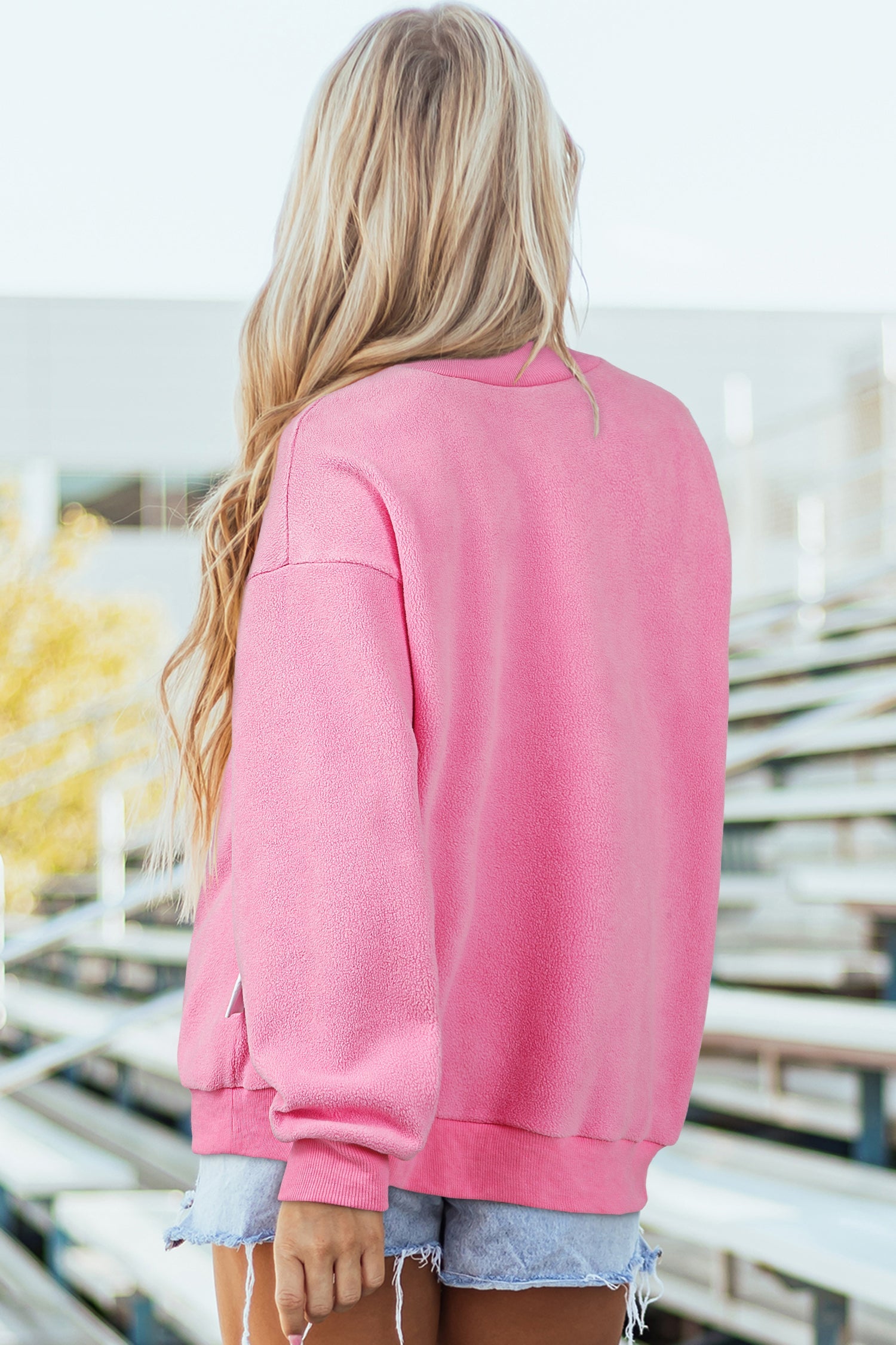 Bright Pink LOVER Heart Script Reversible Print Mock Neck Sweatshirt